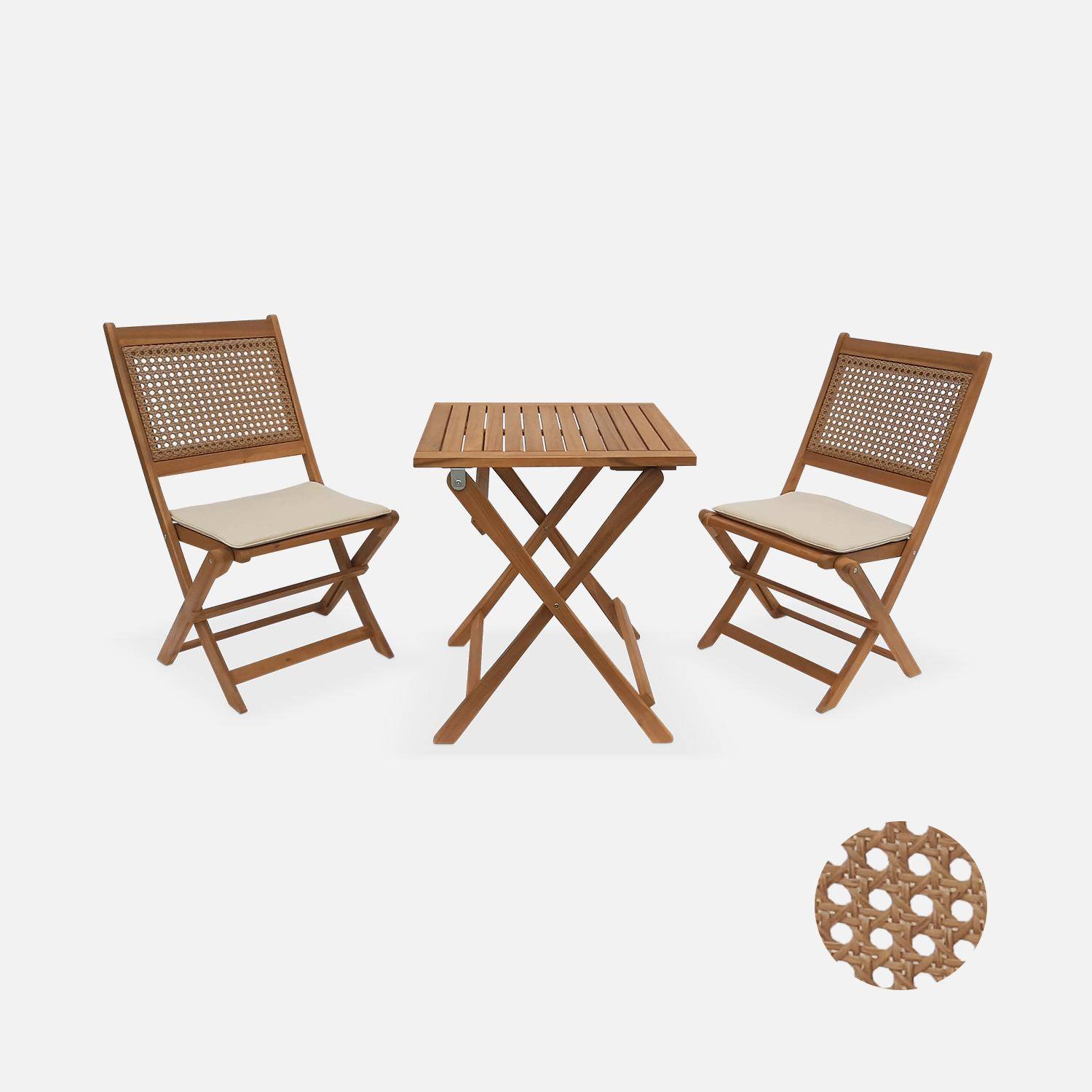 Tavolo da giardino bistrot rotondo in canna, 2 posti, Bohémia, 1 tavolo, 2 sedie 60x60x72 cm,sweeek,Photo4