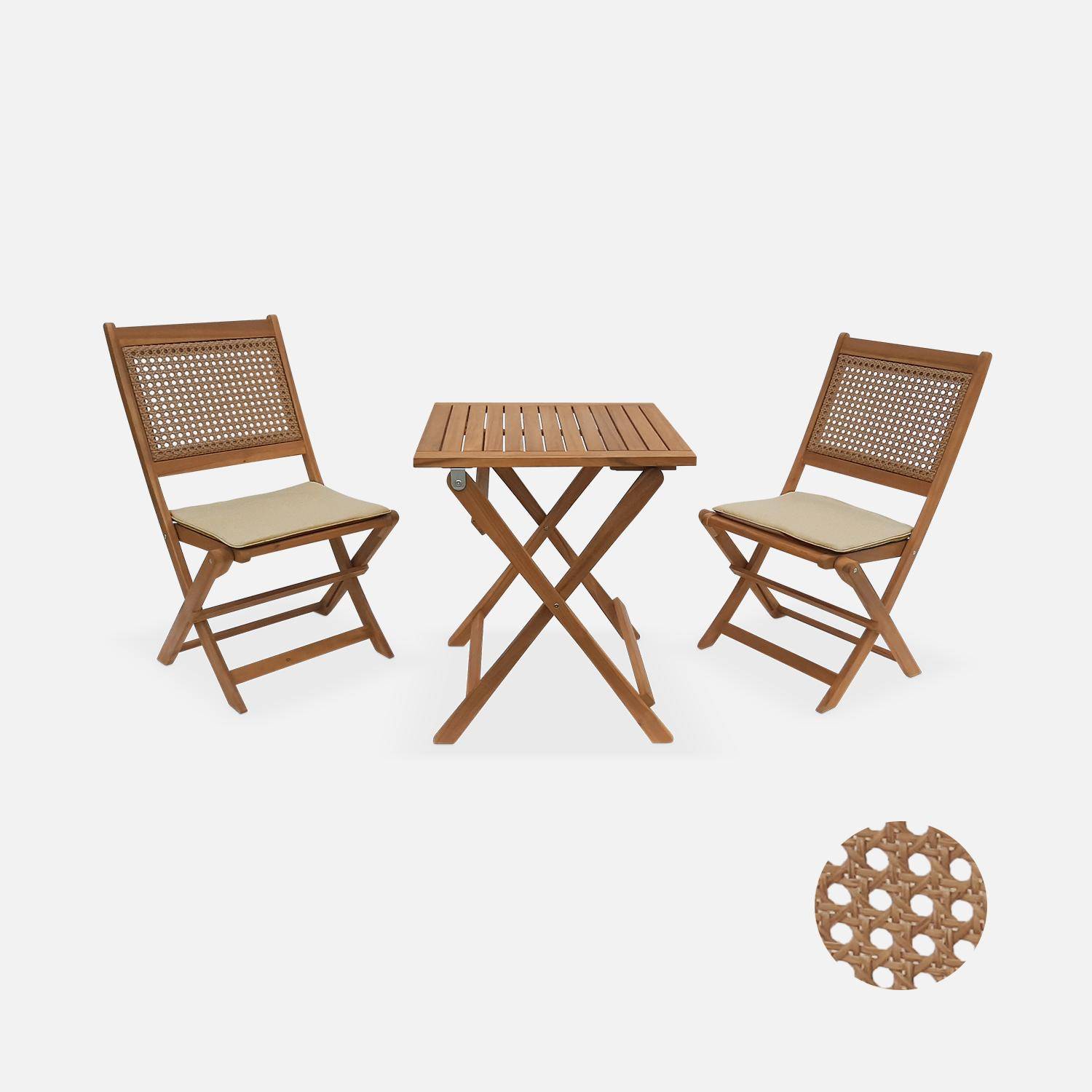 Mesa de jardín bistro redonda de caña, 2 plazas, Bohémia, 1 mesa, 2 sillas 60x60x72 cm Photo4