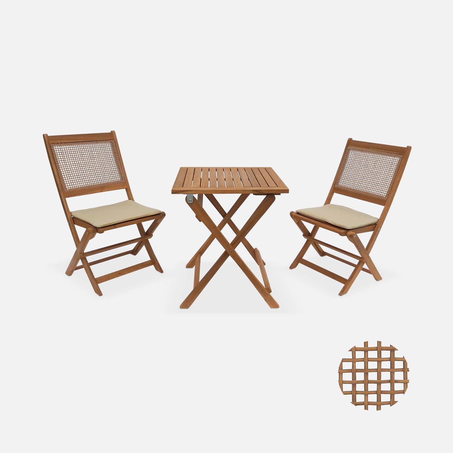 Table de jardin bistrot cannage carré 2 places, Bohémia, 1 table, 2 chaises 60x60x72 cm Photo4