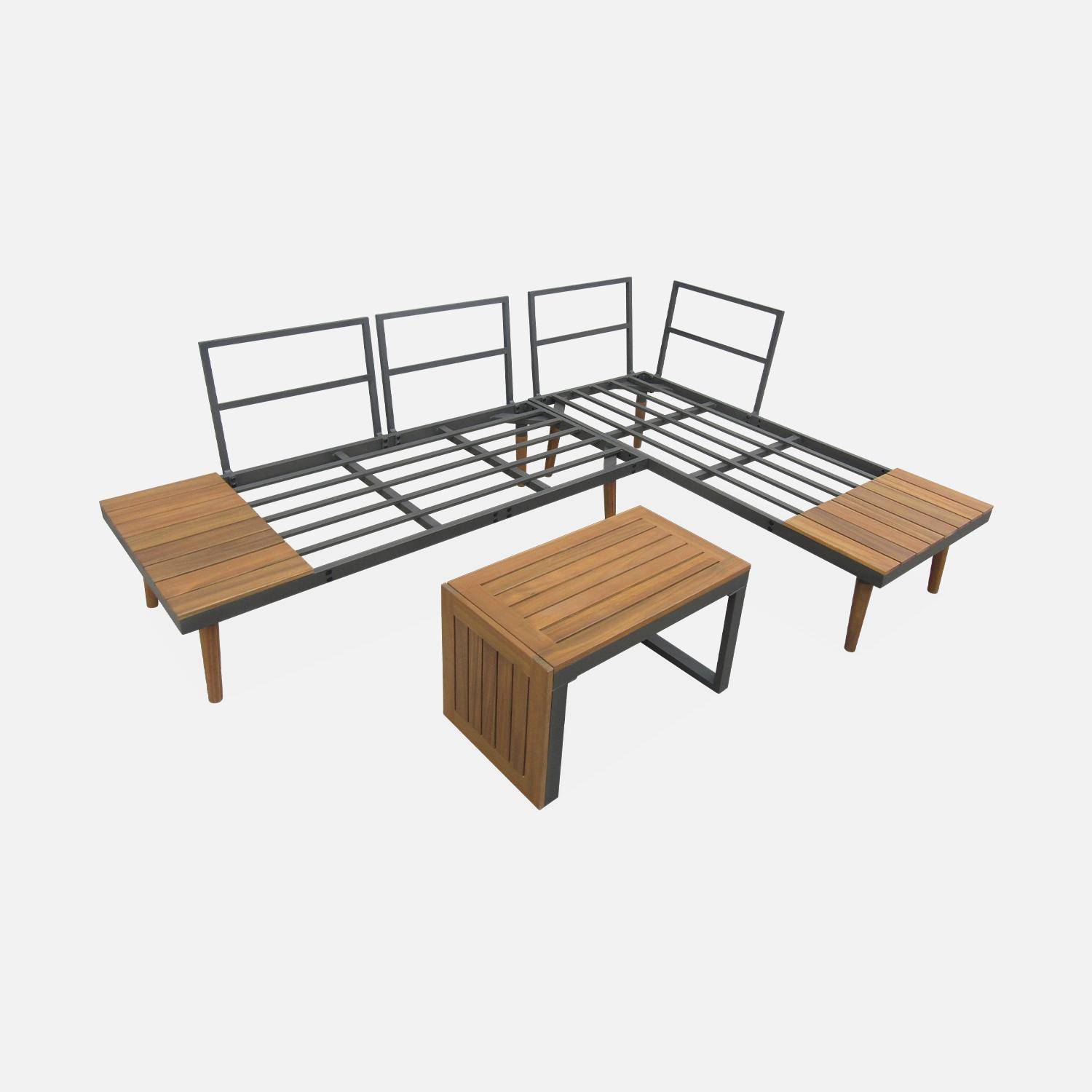 Conjunto de jardín en aluminio y en madera de acacia, 4 plazas Antracita - 140x68x65 cm,sweeek,Photo7