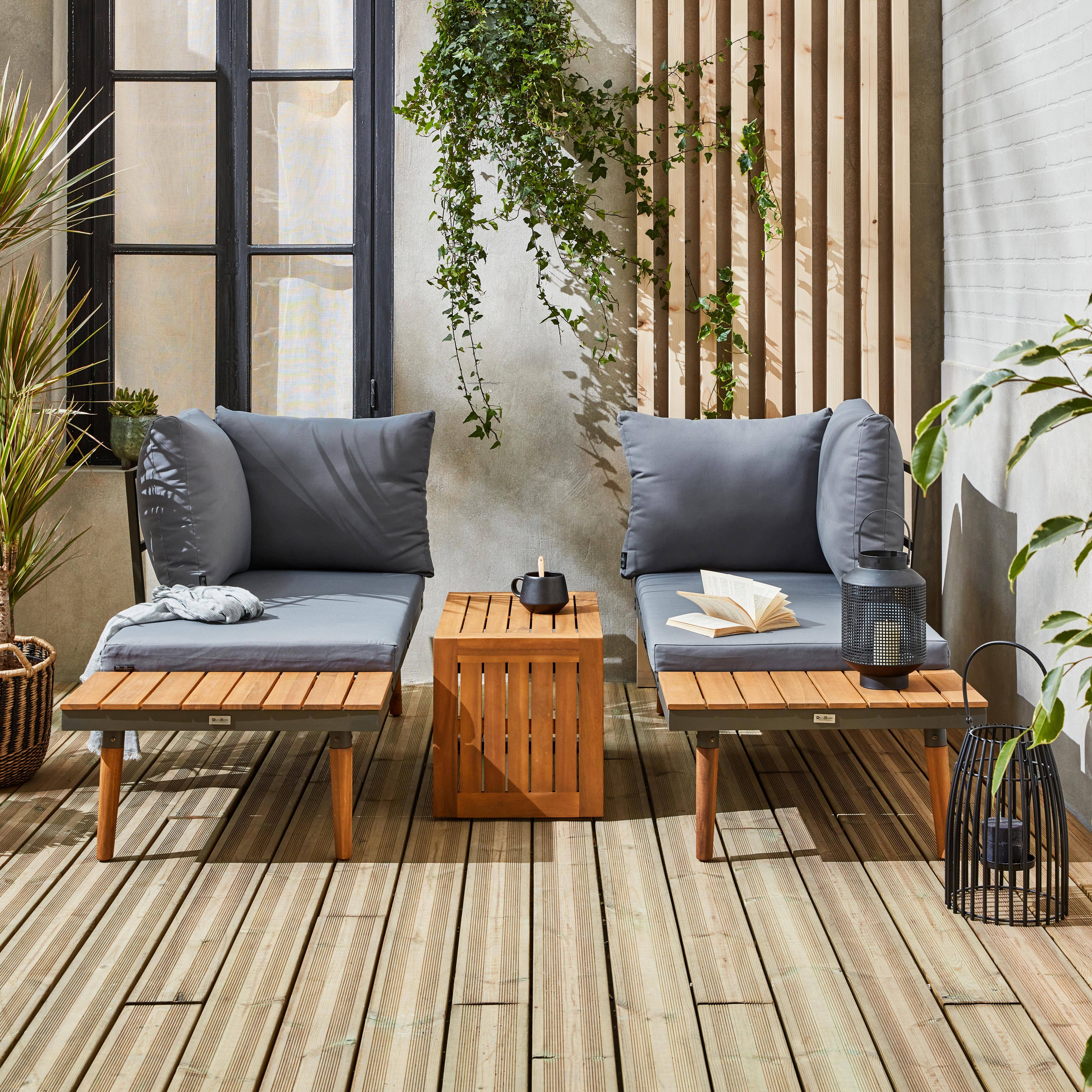Conjunto de jardín en aluminio y en madera de acacia, 4 plazas Antracita - 140x68x65 cm,sweeek,Photo4