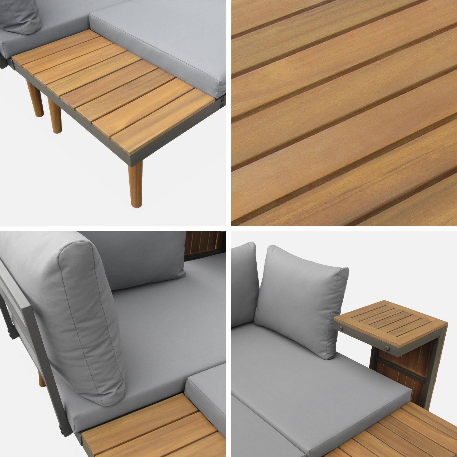 Ensemble Salon Jardin 4-5 Places – Canapé D’angle + Table Basse – Cadre Fer Galvanisé, Coussins épais – Gris – Pour Terrasse, Balcon, Jardin - 4
