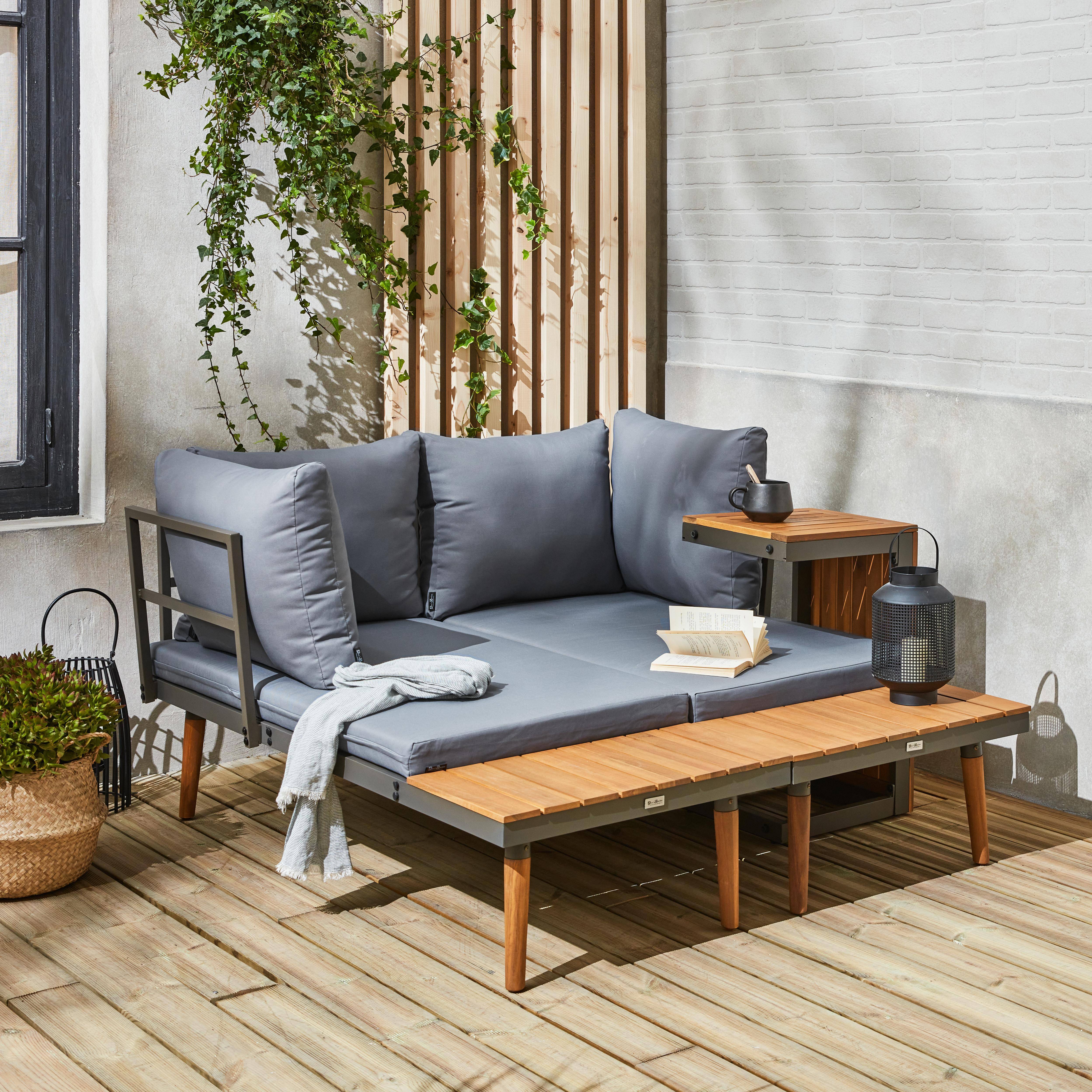 Conjunto de jardín en aluminio y en madera de acacia, 4 plazas Antracita - 140x68x65 cm,sweeek,Photo5