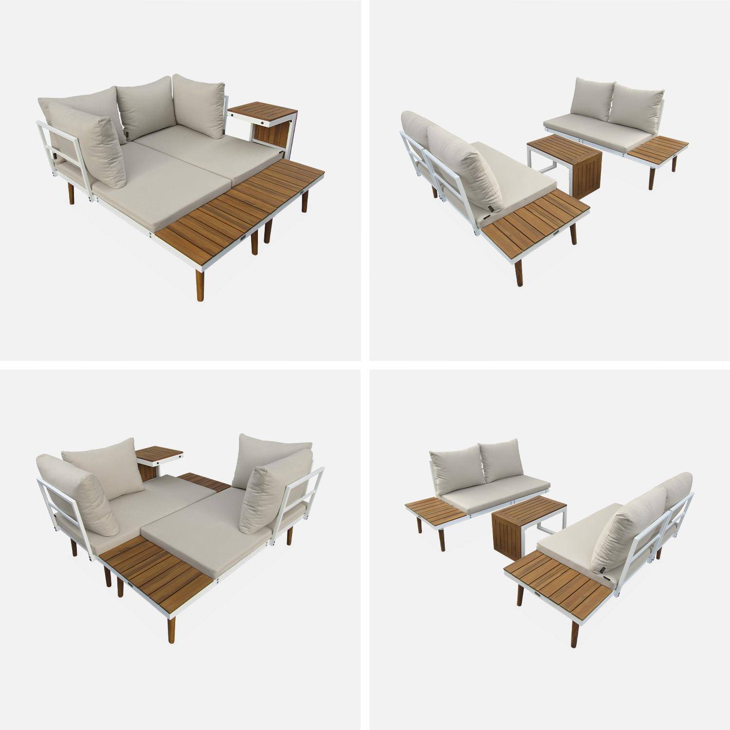 Set di mobili da giardino modulari beige e bianchi in alluminio e legno d'acacia, 4 posti, San Paolo,140 x 68 x 65cm Photo8