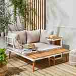 Set di mobili da giardino modulari beige e bianchi in alluminio e legno d'acacia, 4 posti, San Paolo,140 x 68 x 65cm Photo3