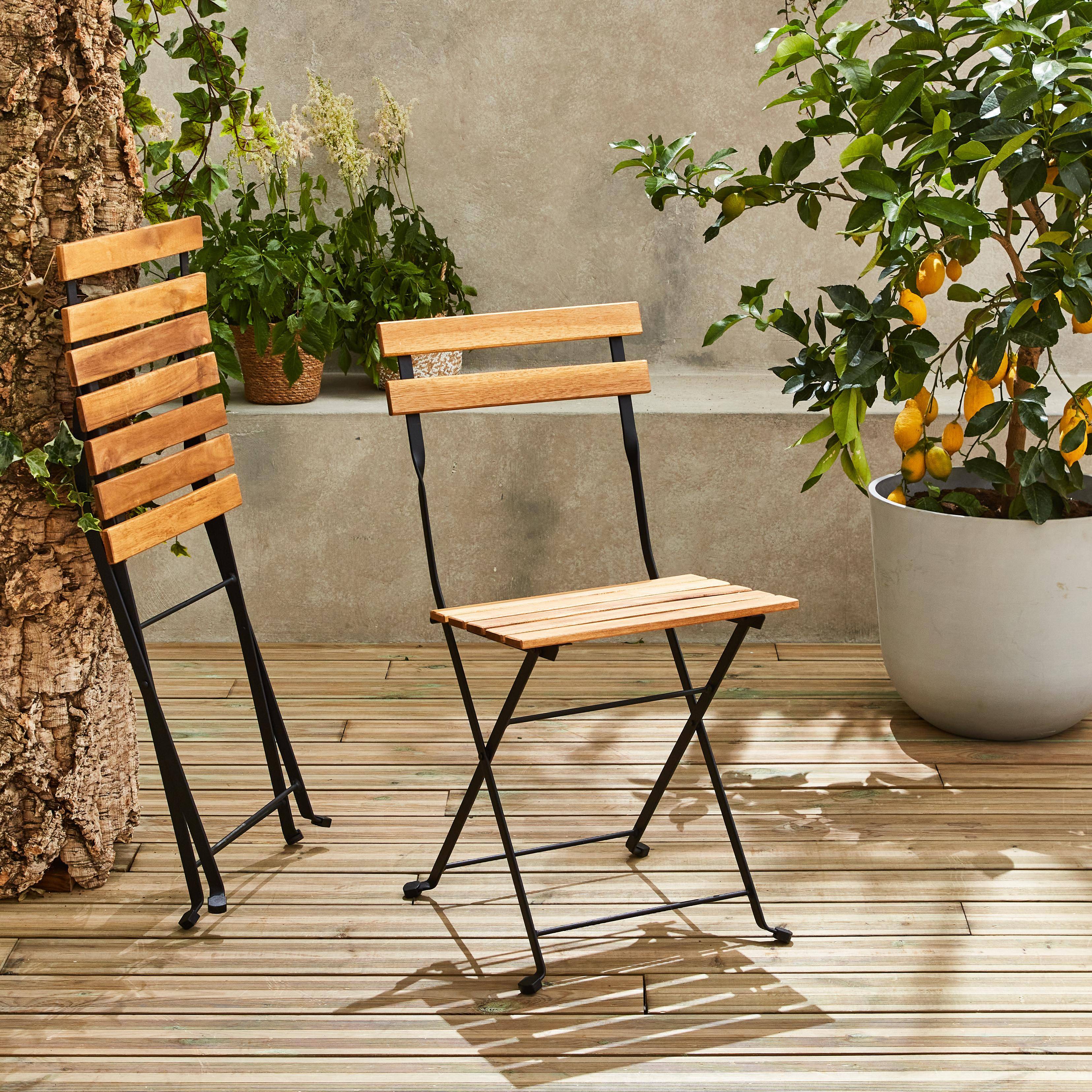 Mesa de jardim bistrô em madeira de acácia e metal, 55 x 54 cm, 2 cadeiras dobráveis,sweeek,Photo4