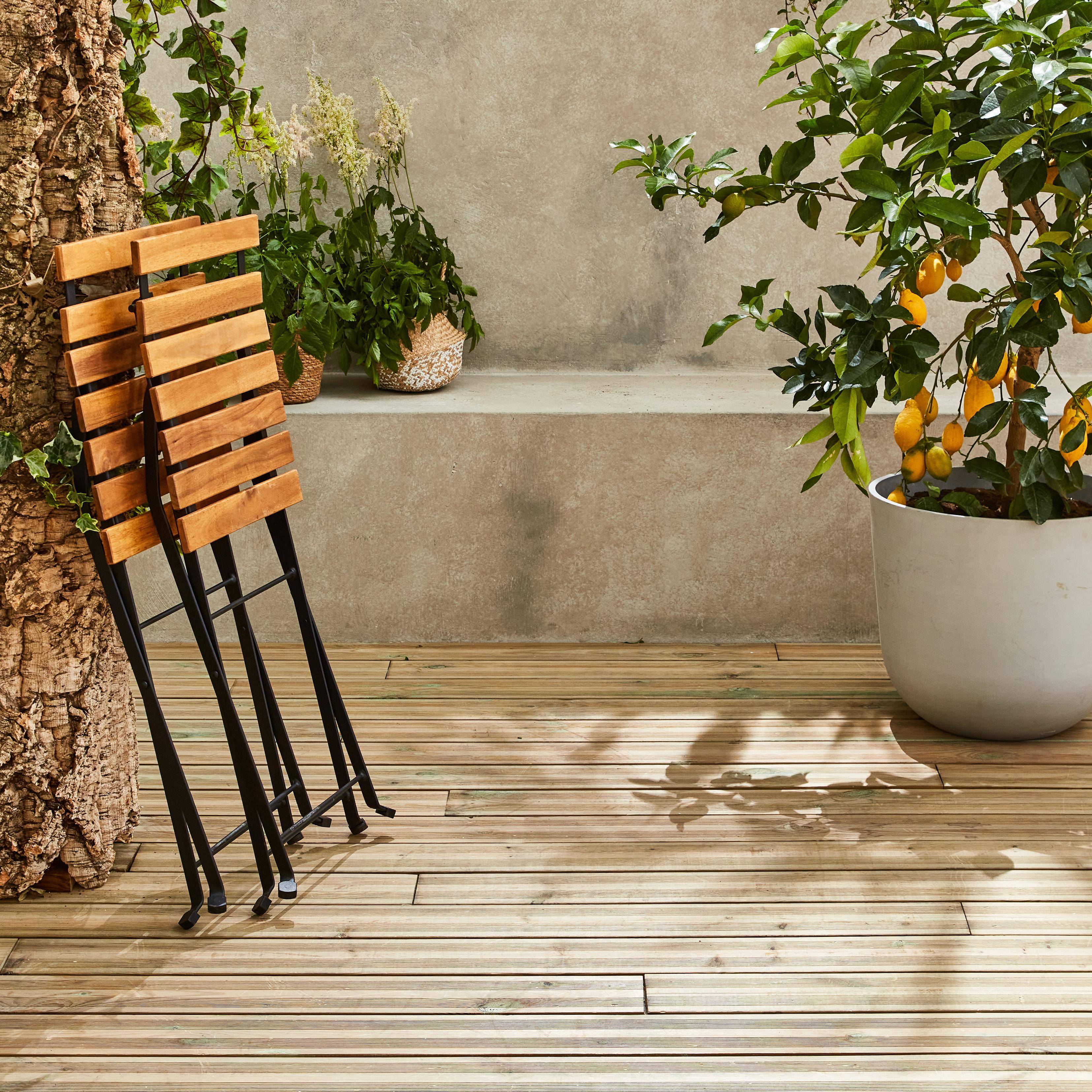 Mesa de jardim bistrô em madeira de acácia e metal, 55 x 54 cm, 2 cadeiras dobráveis,sweeek,Photo3