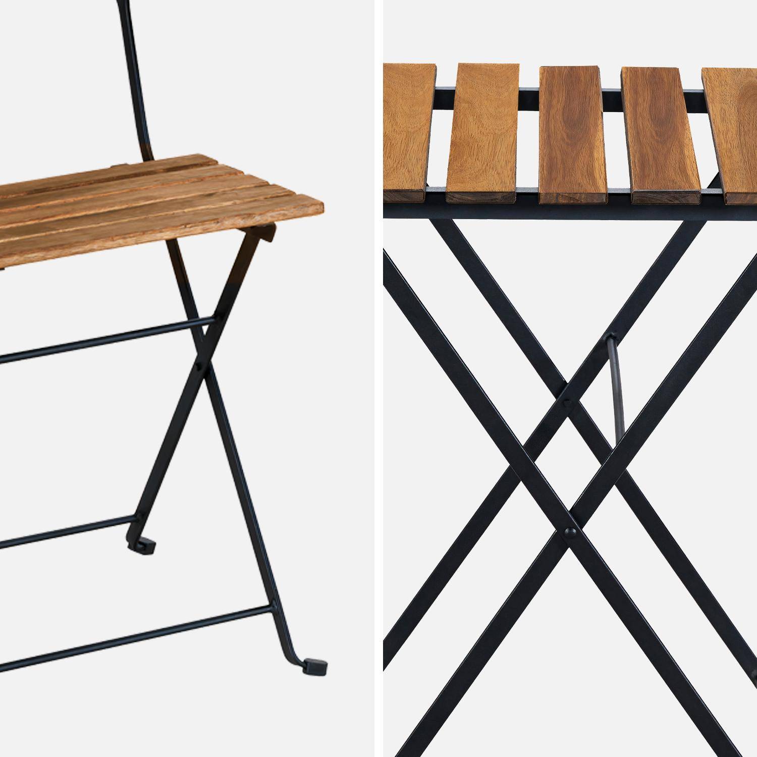 Mesa de jardín bistro de madera y metal, 55 x 54 cm, sillas plegables Photo7