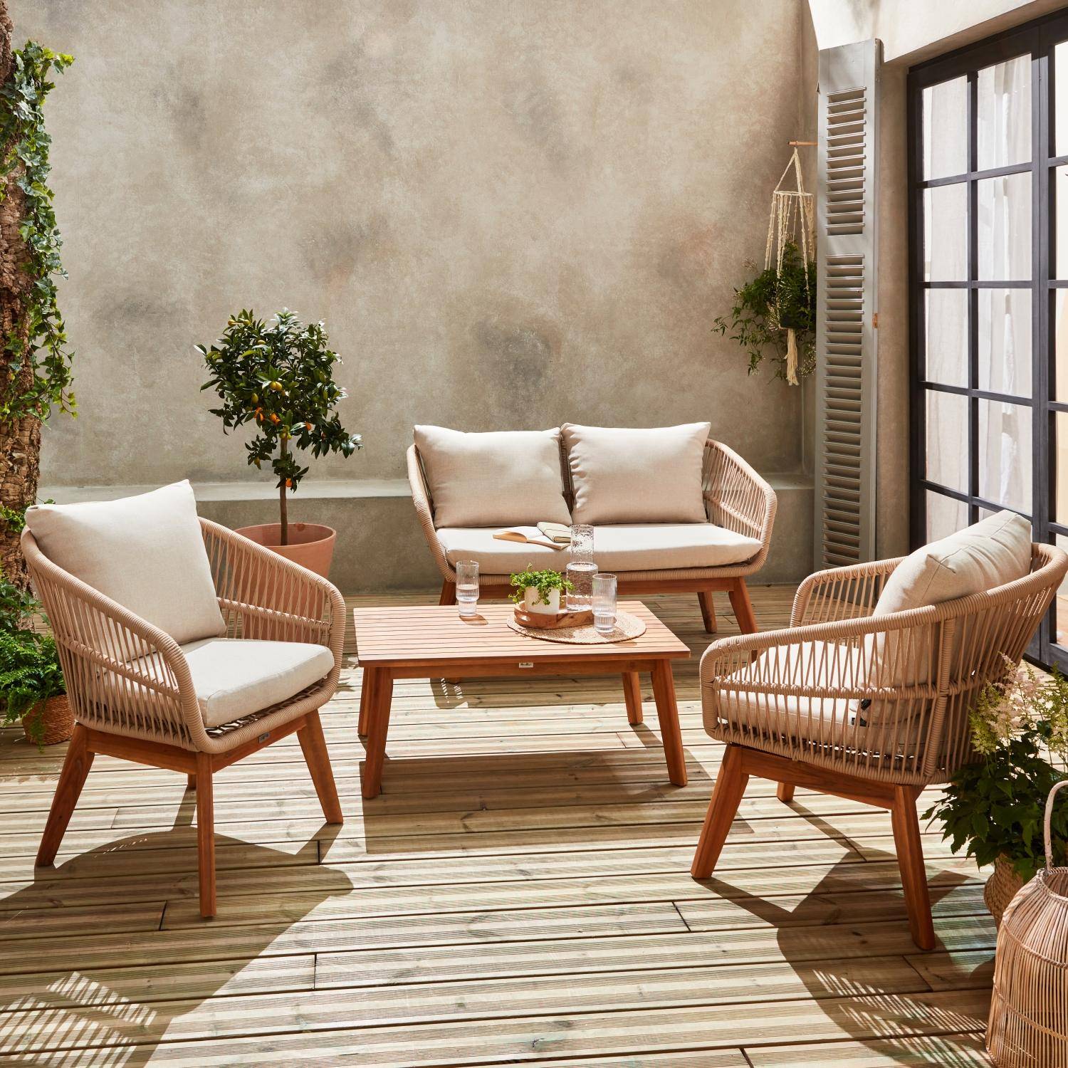 Conjunto de muebles de jardín de madera de 4 plazas, Rosario, Beige, 132x72x78 cm Photo1