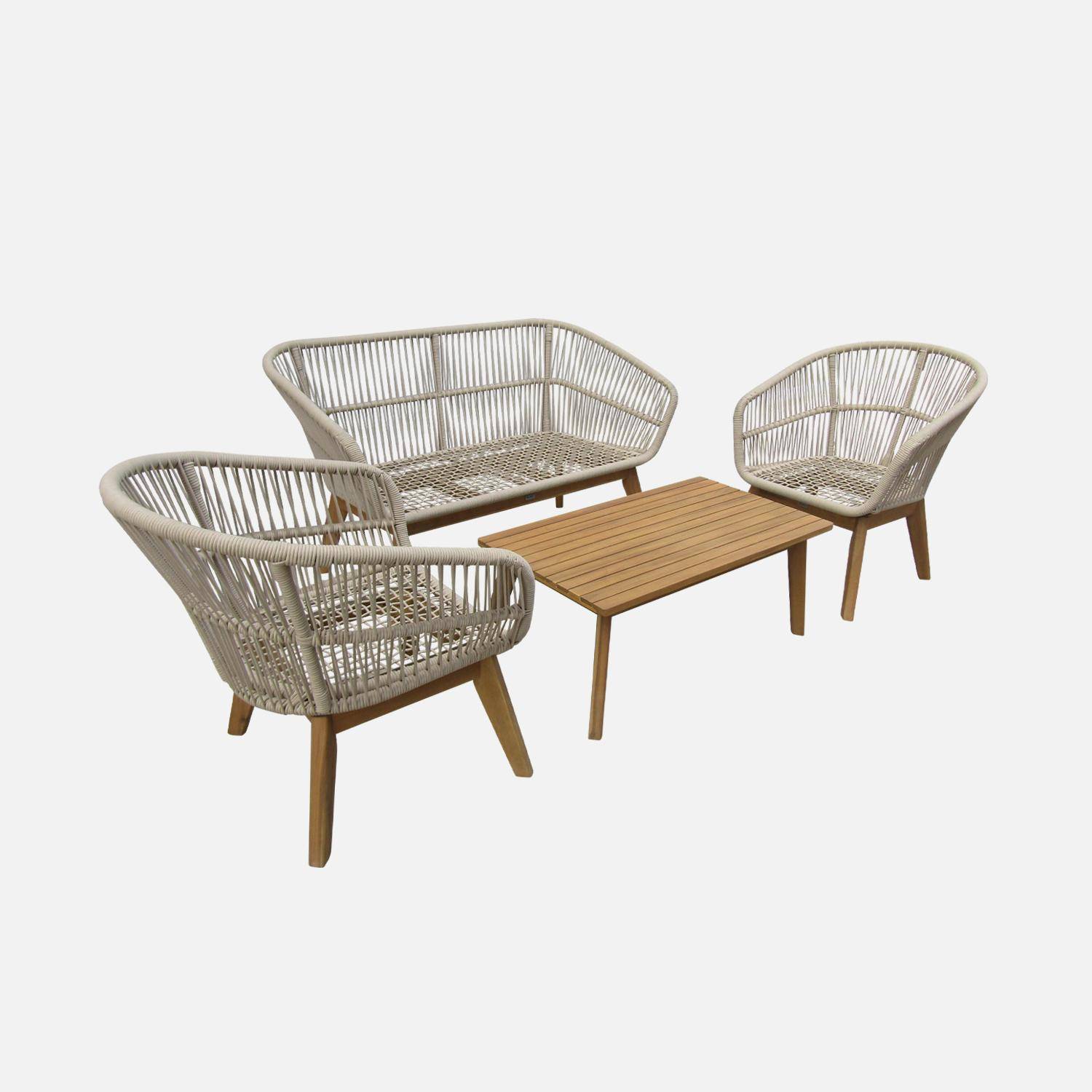 Conjunto de muebles de jardín de madera de 4 plazas, Rosario, Beige, 132x72x78 cm Photo4
