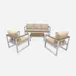 5-Sitze Gartengarnitur aus Aluminium und Eukalyptus - NAZCA - Gestell weiß, Kissen beige Photo4