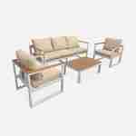 5-Sitze Gartengarnitur aus Aluminium und Eukalyptus - NAZCA - Gestell weiß, Kissen beige Photo3