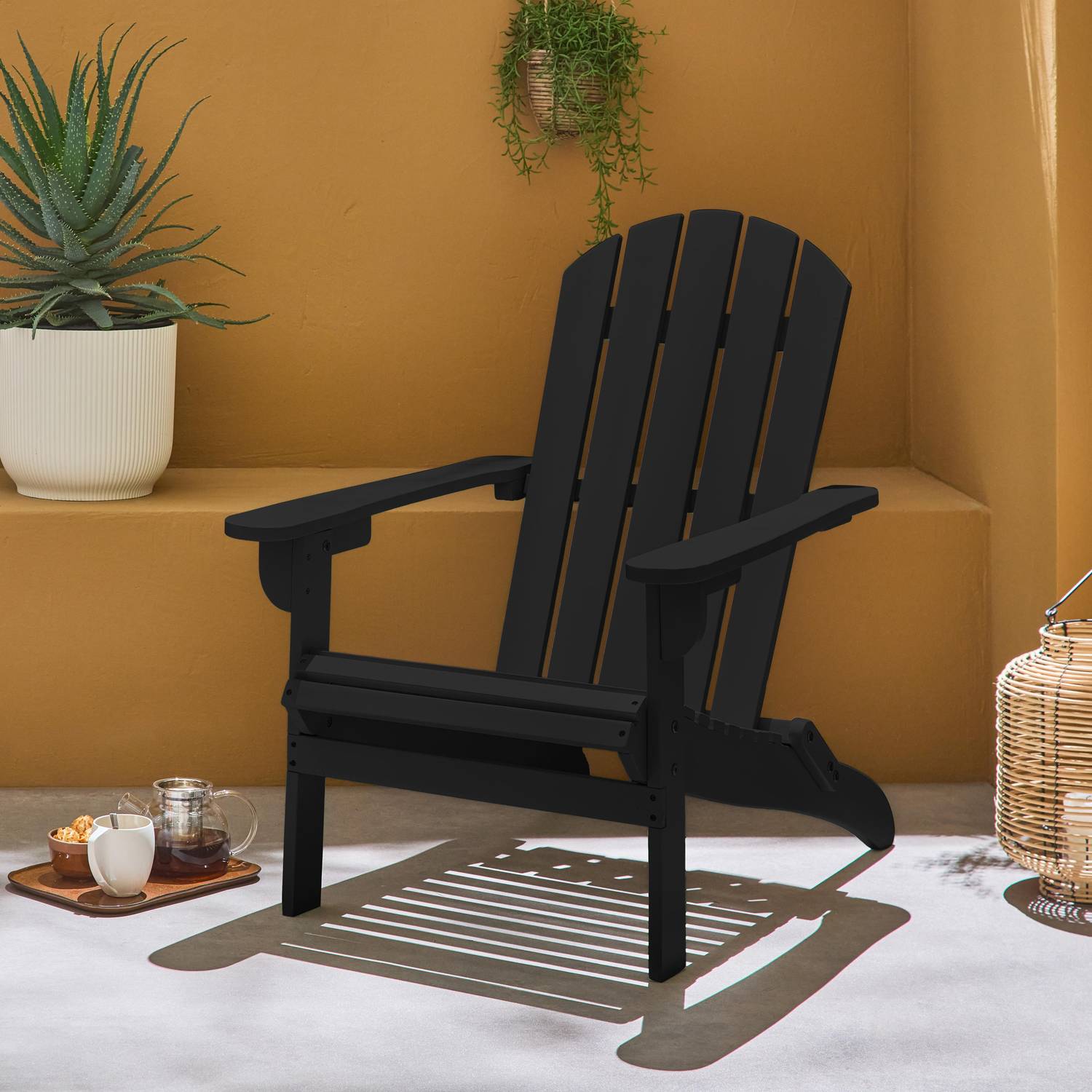 Chaise de jardin en bois - Adirondack Salamanca black- Eucalyptus FSC, chaise de patio rétro, chaise de plage pliante Photo2