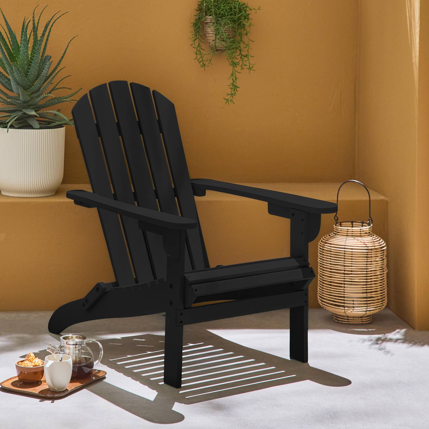 Chaise de jardin en bois - Adirondack Salamanca black- Eucalyptus FSC, chaise de patio rétro, chaise de plage pliante Photo1