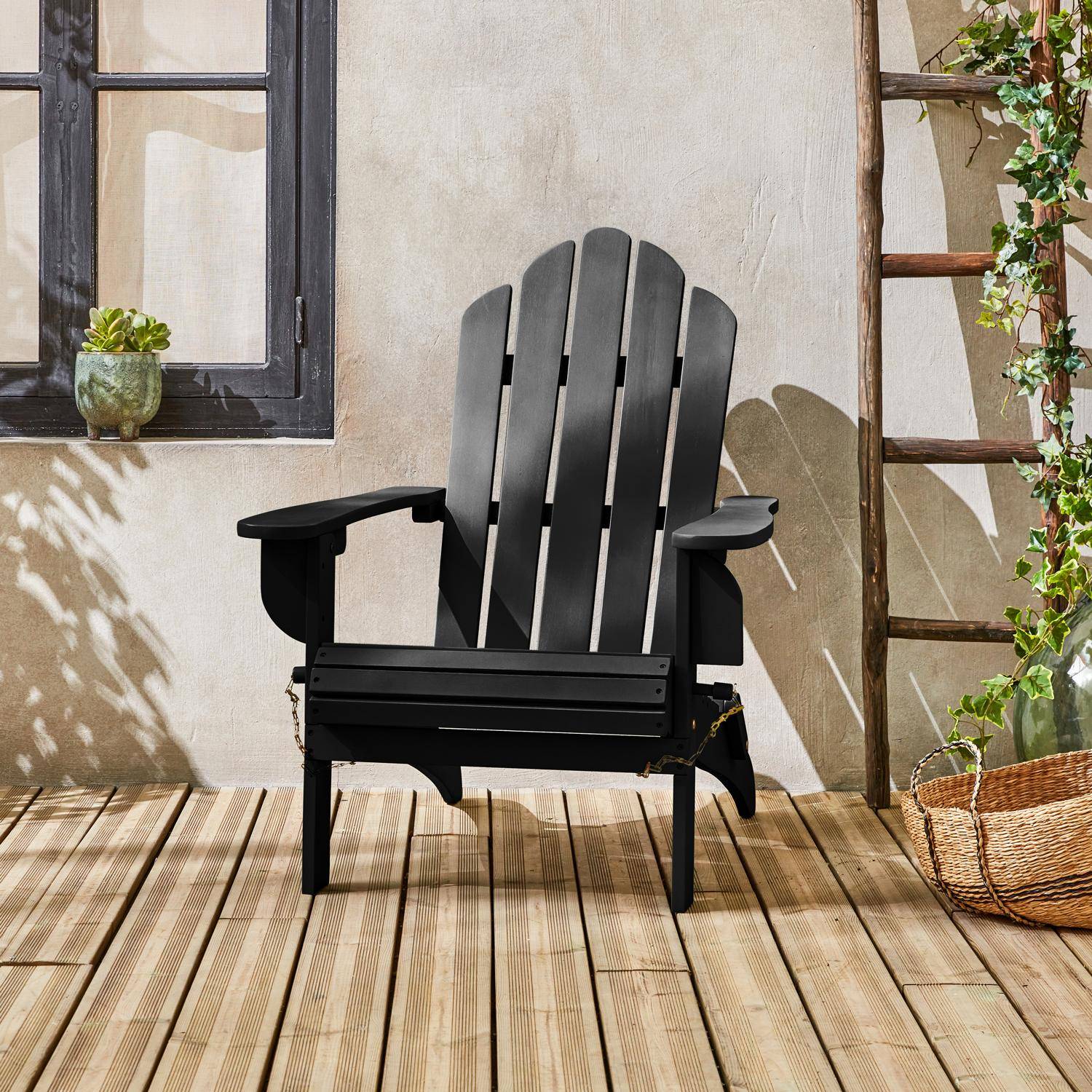 Sillón de jardín de madera - Adirondack Salamanca negro- Eucalipto FSC, silla de patio retro, silla de playa plegable,sweeek,Photo2
