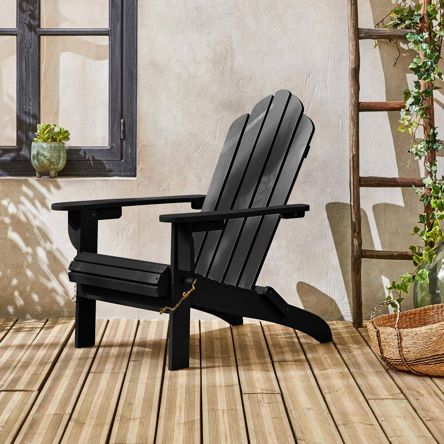 Sillón de jardín de madera - Adirondack Salamanca negro- Eucalipto FSC, silla de patio retro, silla de playa plegable,sweeek,Photo1