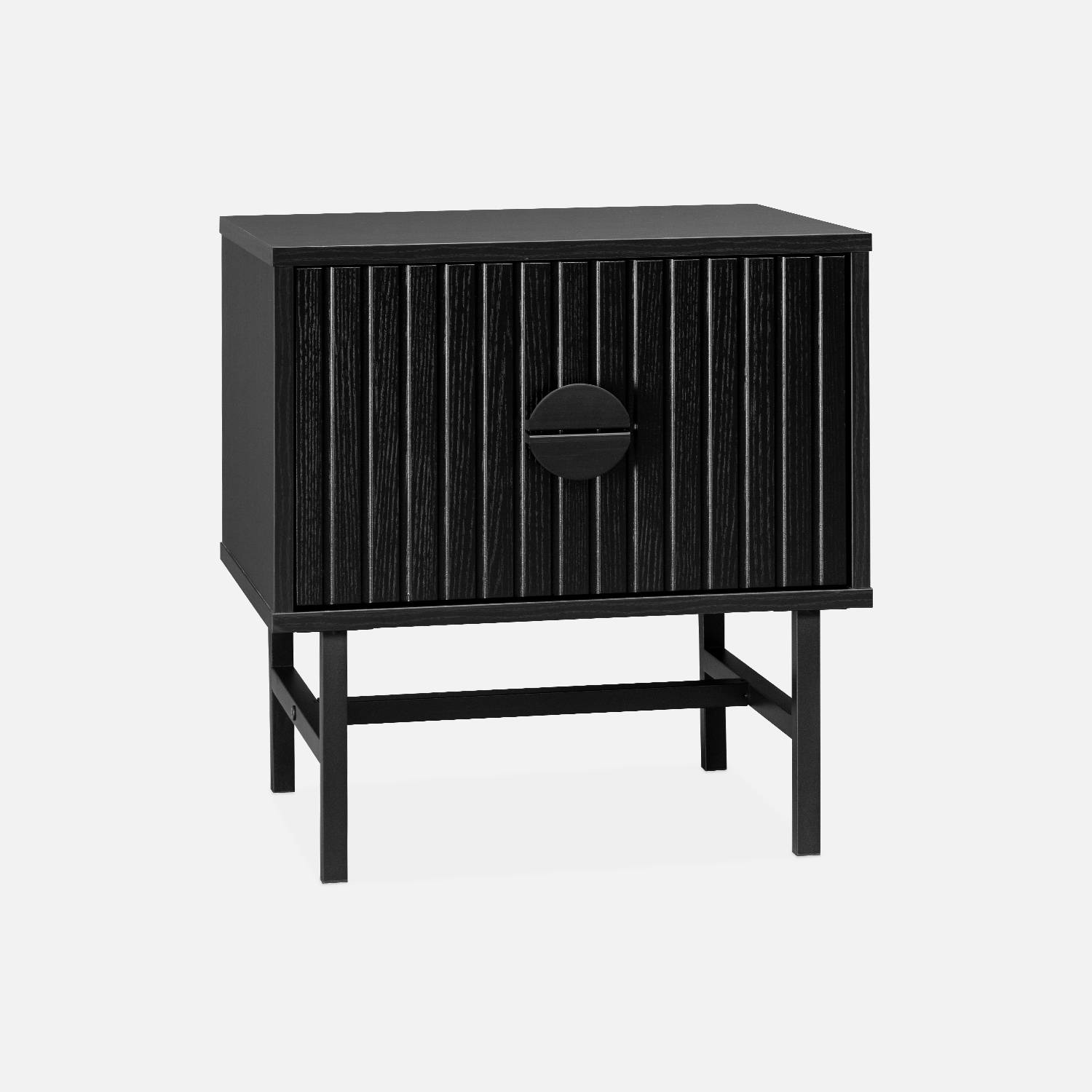 Table de chevet noire, décor bois rainuré, 1 tiroir | sweeek