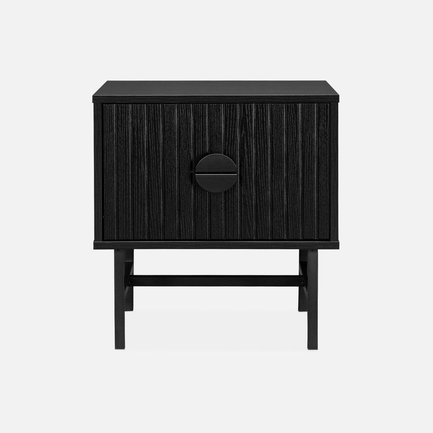 Bedside table with one drawer, ridged effect, industrial style, 48x39x50.3cm - Bazalt - Black Photo4