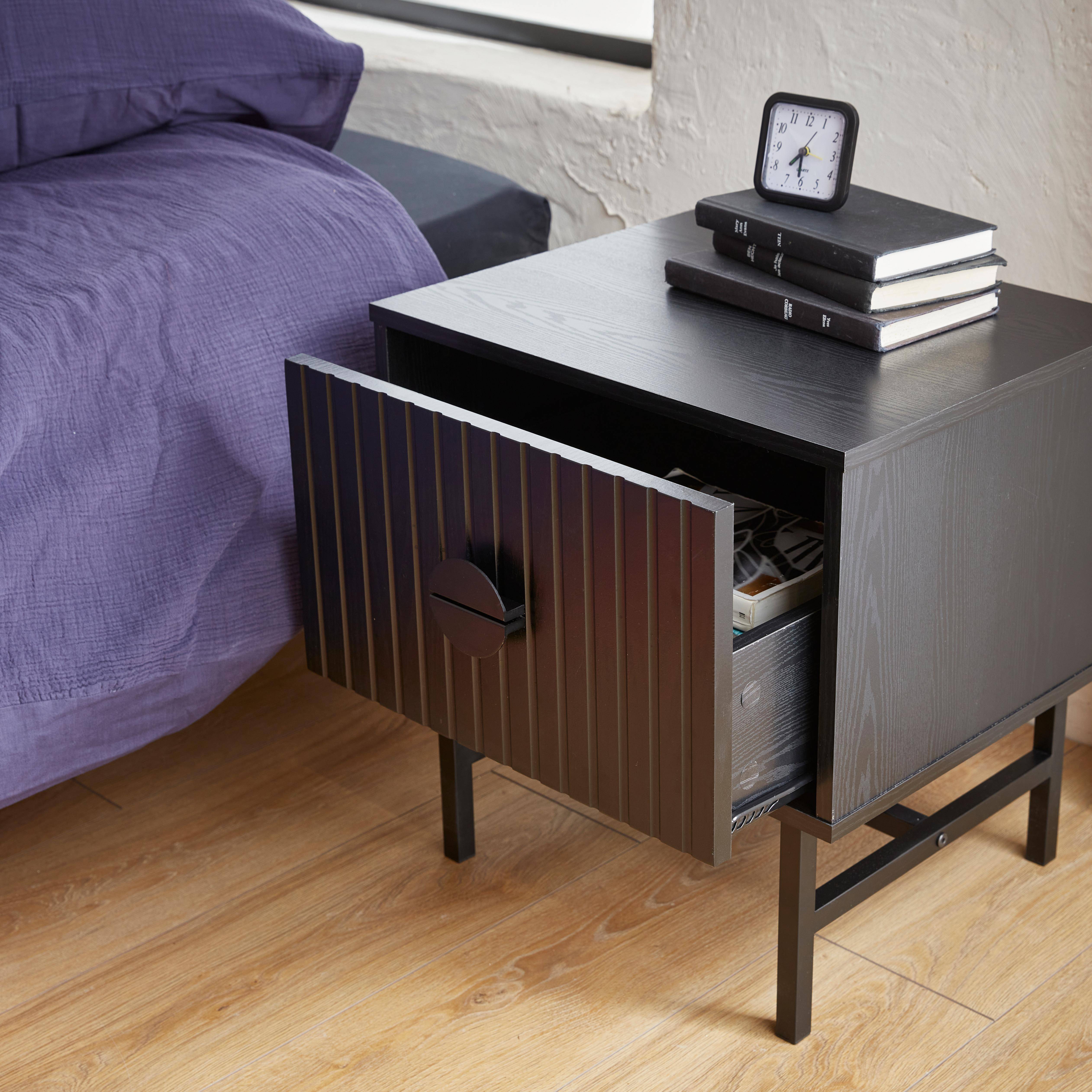 Bedside table with one drawer, ridged effect, industrial style, 48x39x50.3cm - Bazalt - Black Photo2