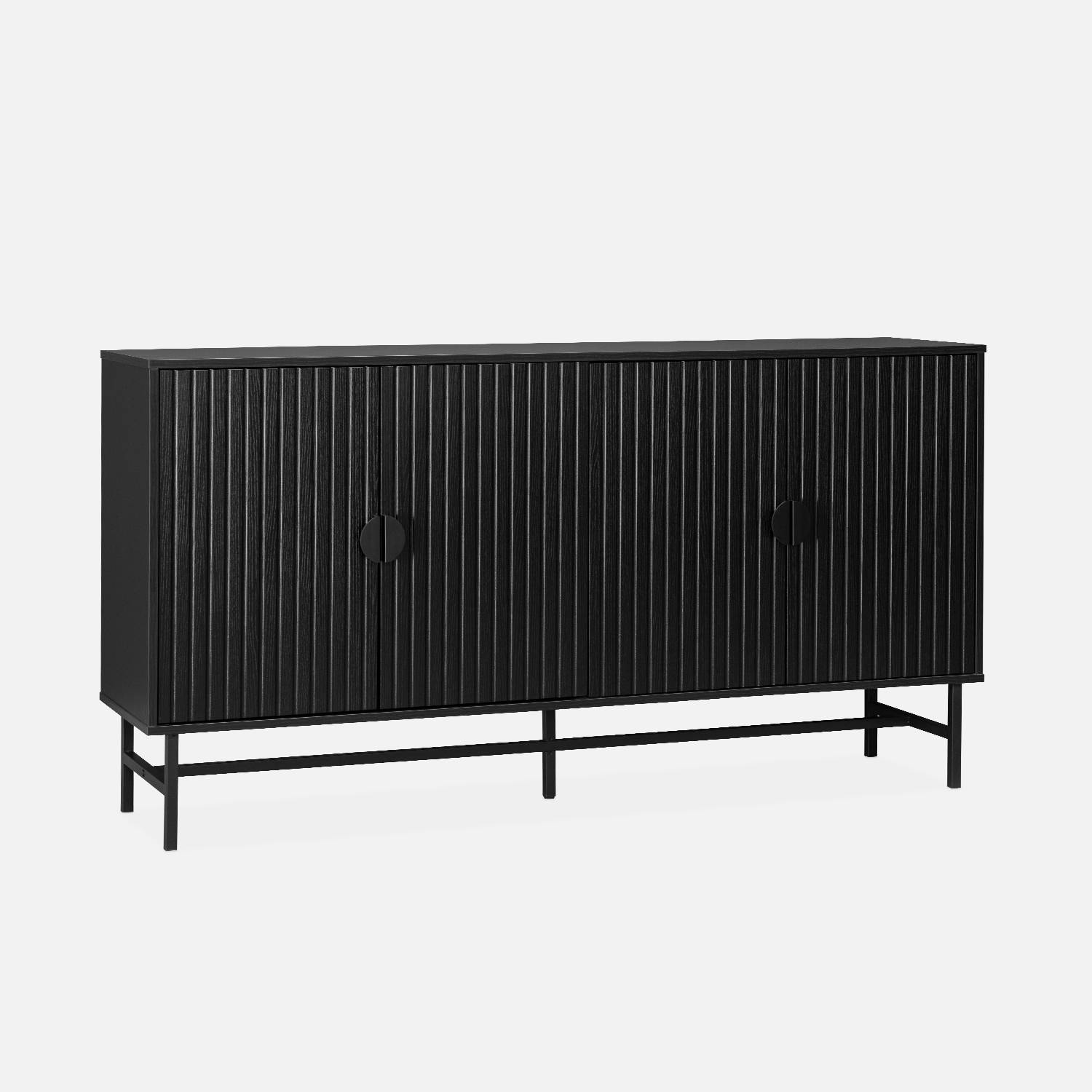 Sideboard cabinet with two doors and one shelf, ridged effect, industrial style, 157.5x39x83cm, Black | sweeek