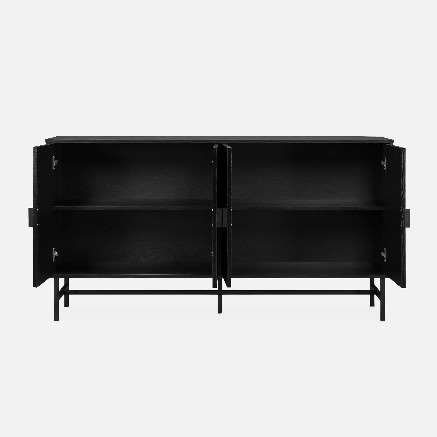 Sideboard cabinet with two doors and one shelf, ridged effect, industrial style, 157.5x39x83cm - Bazalt - Black Photo6