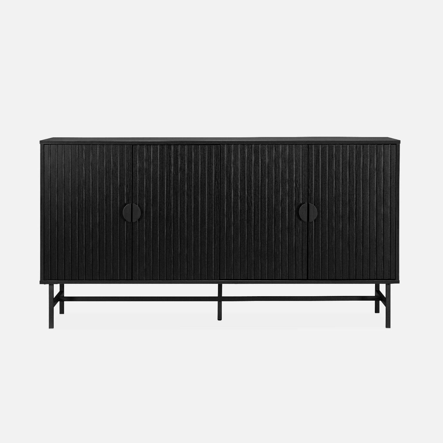 Sideboard cabinet with two doors and one shelf, ridged effect, industrial style, 157.5x39x83cm - Bazalt - Black Photo5