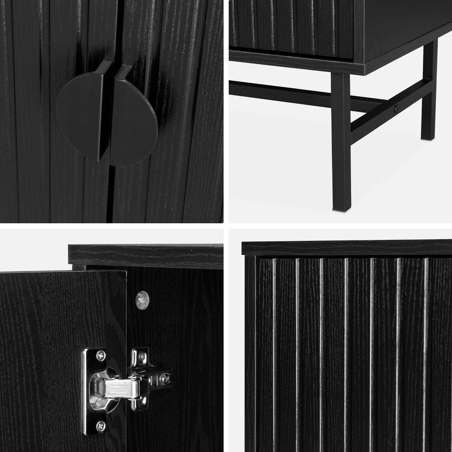 Sideboard cabinet with two doors and one shelf, ridged effect, industrial style, 157.5x39x83cm - Bazalt - Black Photo7
