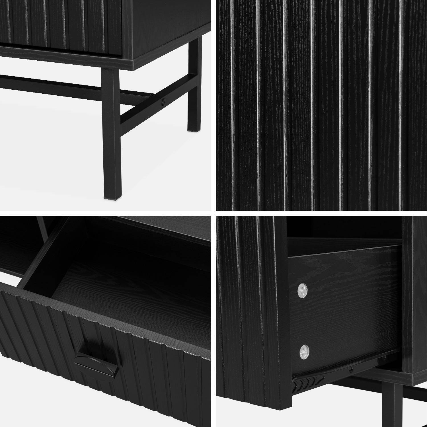 Coffee table with one drawer and one storage nook, ridged effect, industrial style, 100x59x50.2cm - Bazalt - Black Photo8