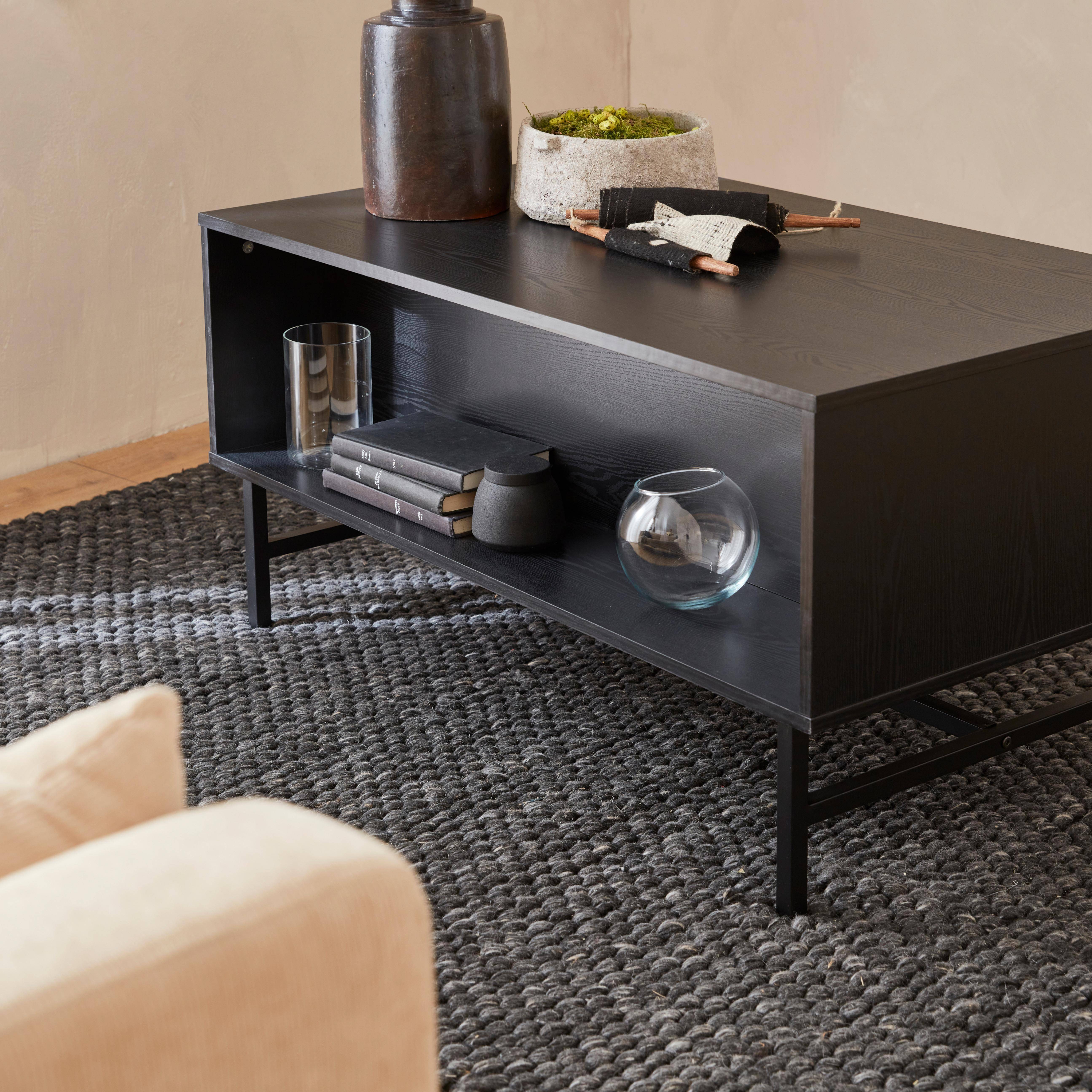 Coffee table with one drawer and one storage nook, ridged effect, industrial style, 100x59x50.2cm - Bazalt - Black Photo2