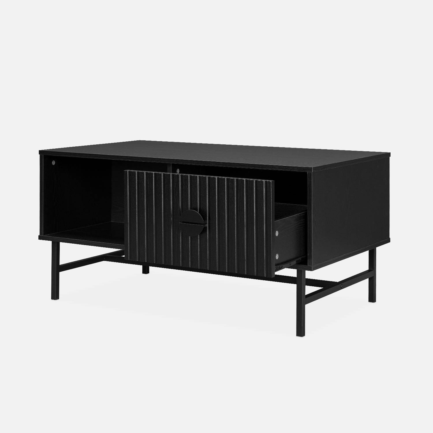 Coffee table with one drawer and one storage nook, ridged effect, industrial style, 100x59x50.2cm - Bazalt - Black Photo7