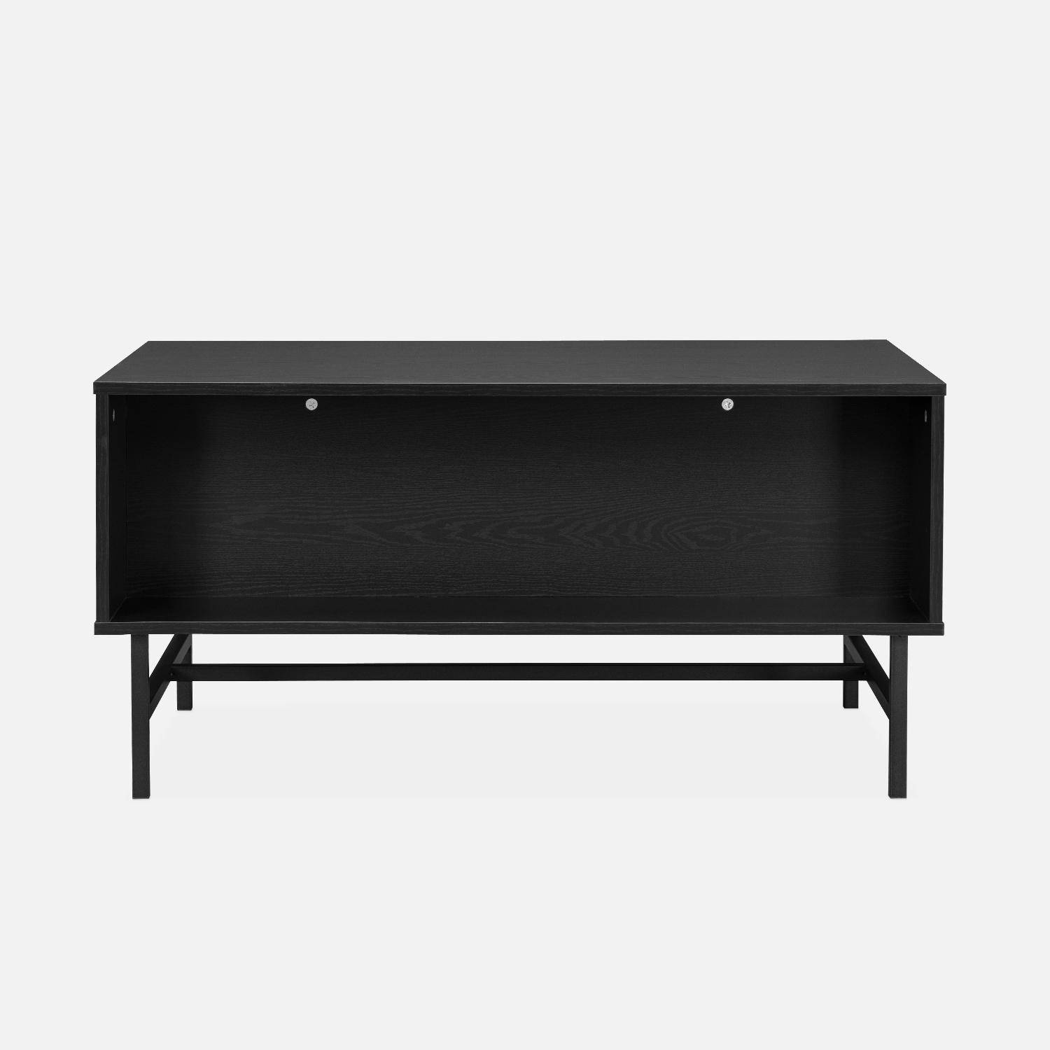 Coffee table with one drawer and one storage nook, ridged effect, industrial style, 100x59x50.2cm - Bazalt - Black Photo6