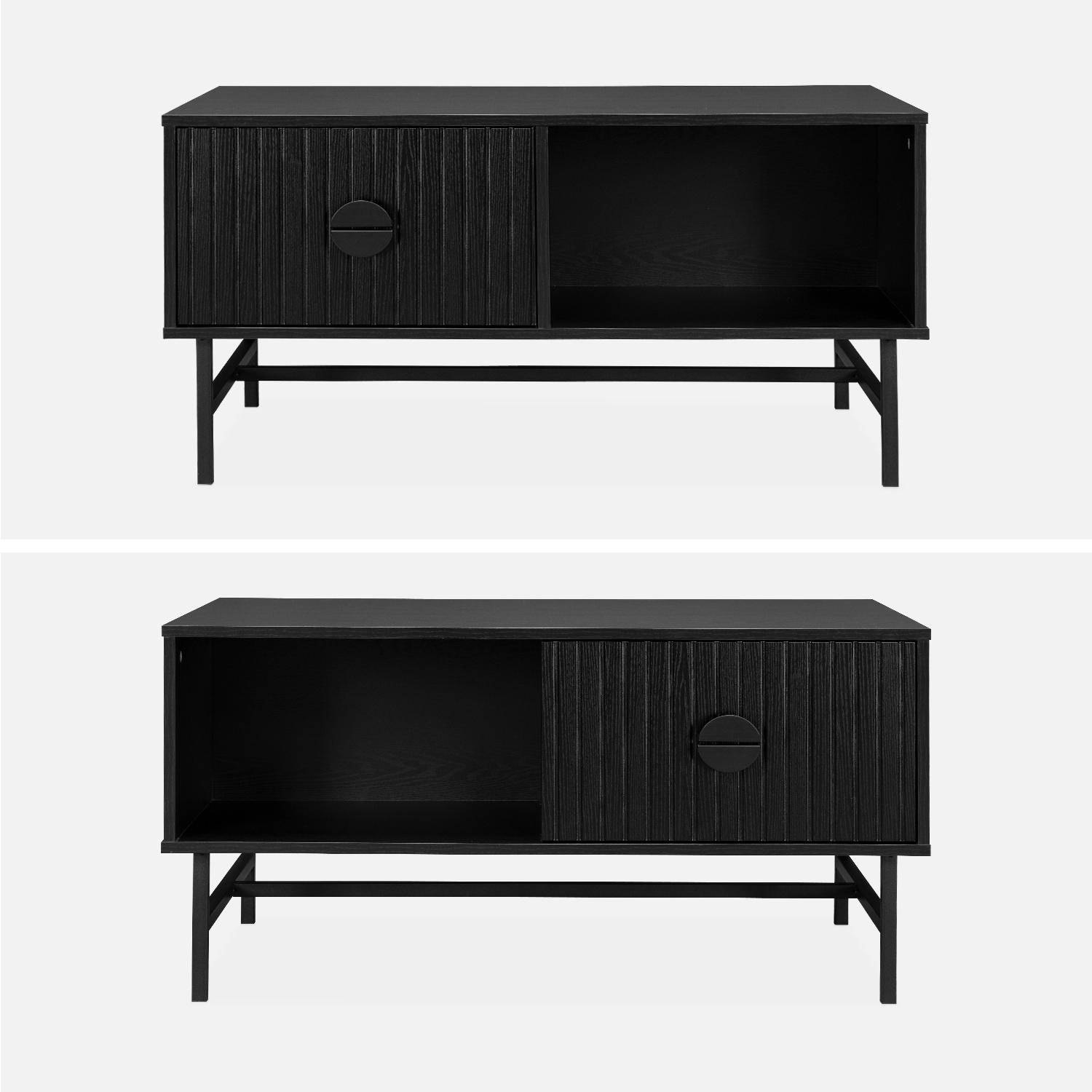 Coffee table with one drawer and one storage nook, ridged effect, industrial style, 100x59x50.2cm - Bazalt - Black,sweeek,Photo5