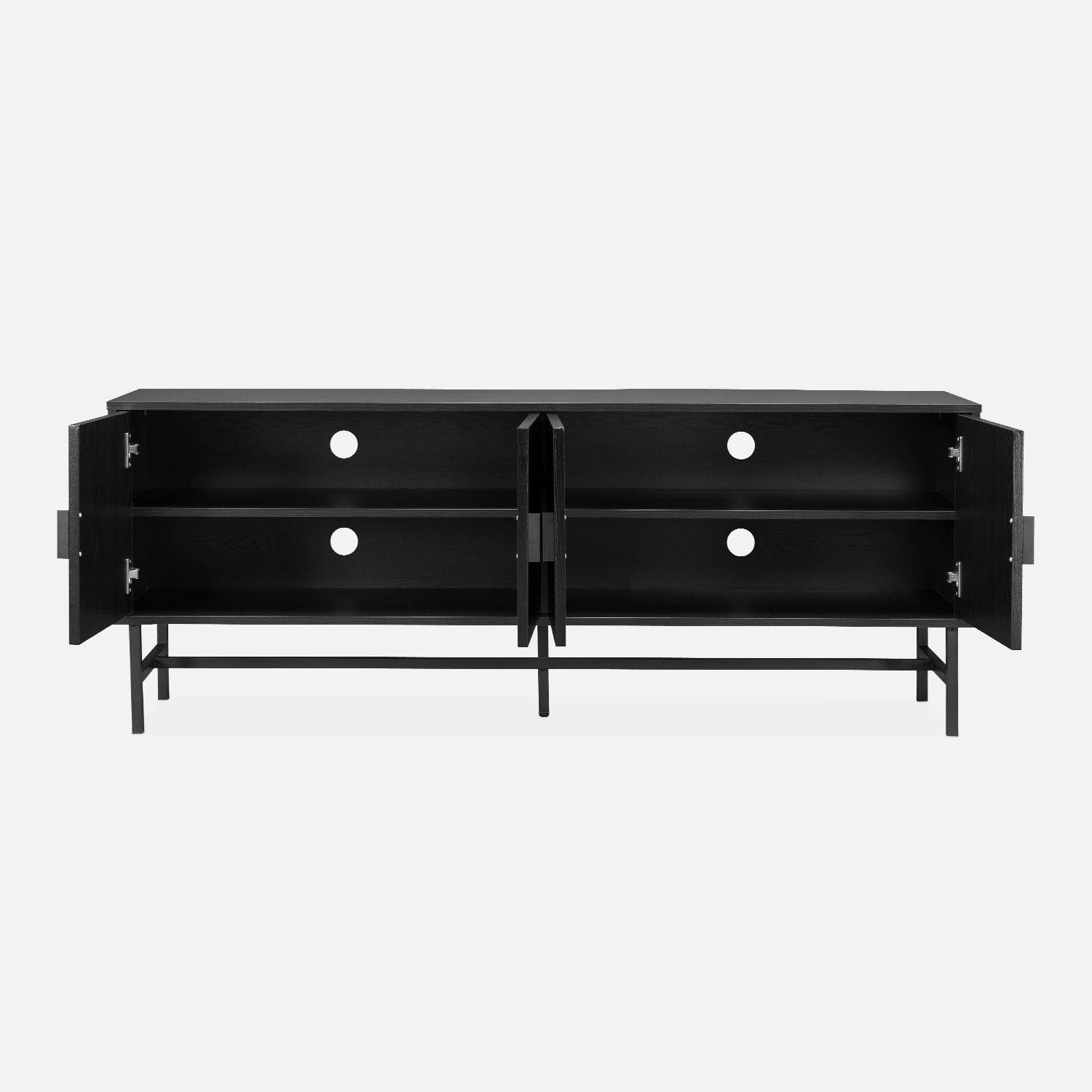TV stand with two doors and one shelf, ridged effect, industrial style, 160x39x60cm - Bazalt - Black Photo6