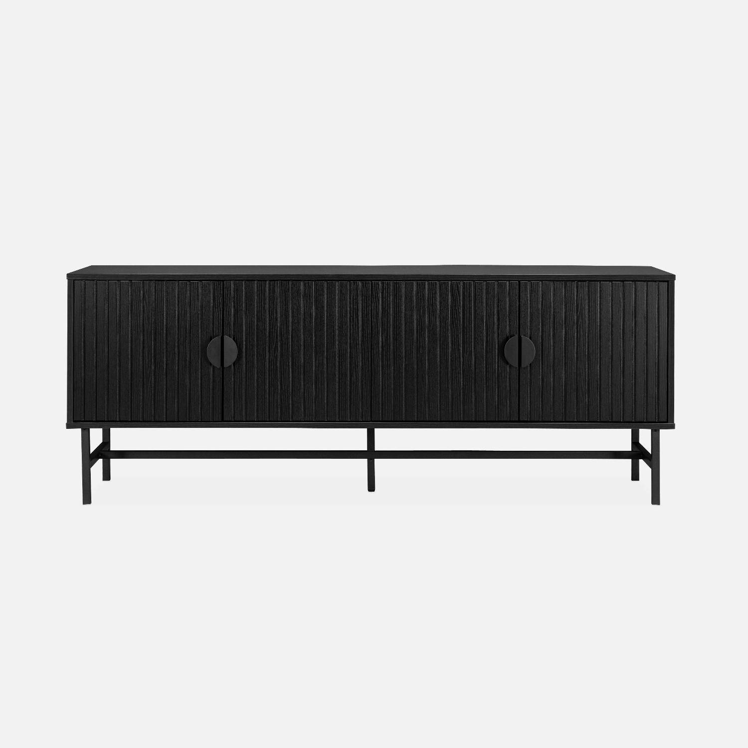 TV stand with two doors and one shelf, ridged effect, industrial style, 160x39x60cm - Bazalt - Black Photo5