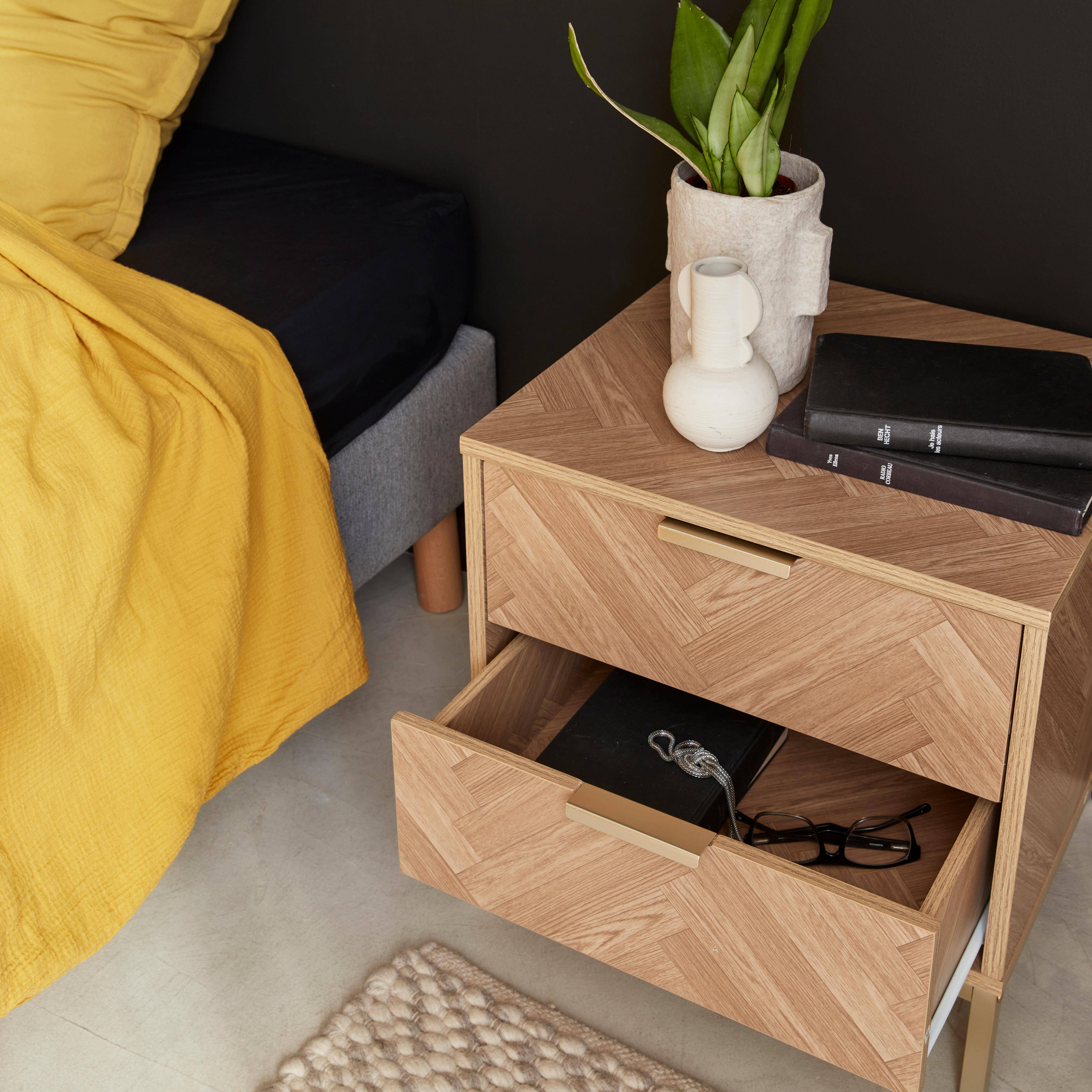 Herringbone bedside table with 2 drawers, 45x40x45cm - Budapest - Natural Photo2