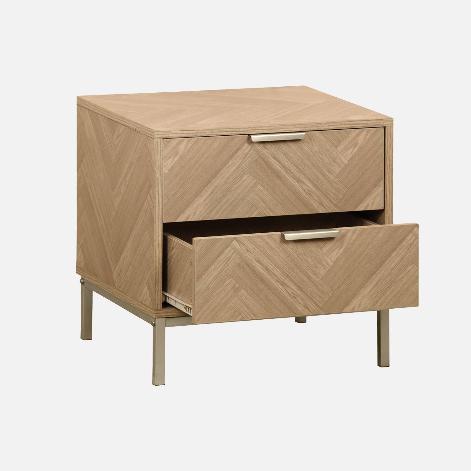 Herringbone bedside table with 2 drawers, 45x40x45cm - Budapest - Natural Photo5