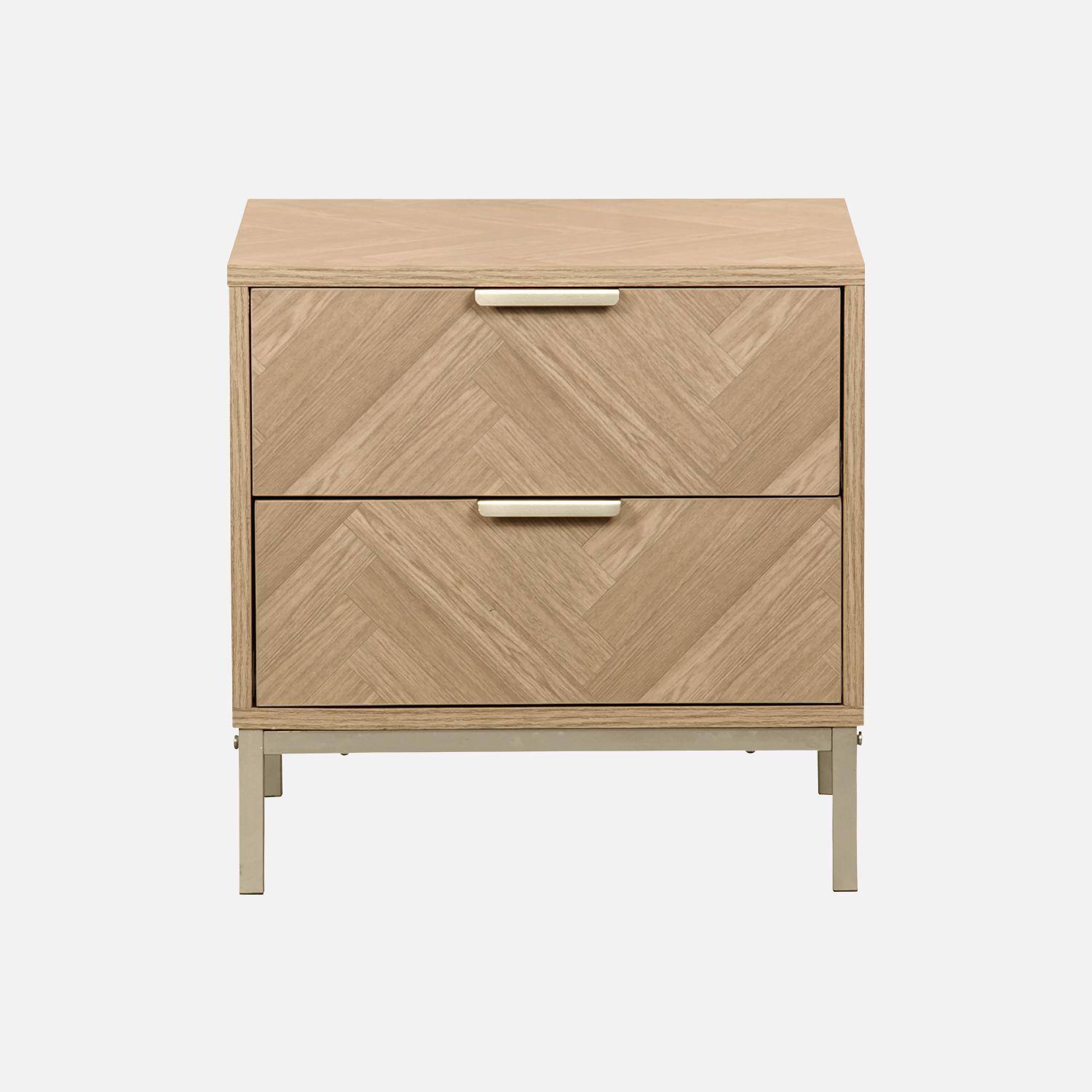 Herringbone bedside table with 2 drawers, 45x40x45cm - Budapest - Natural Photo4