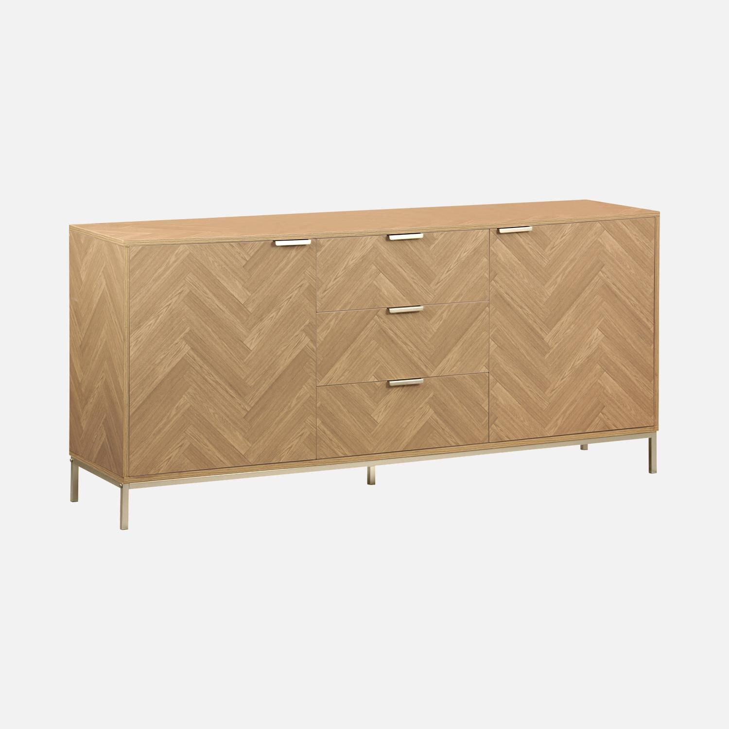 Herringbone sideboard with 2 cupboards, 3 drawers, 160x40x75cm - Budapest - Natural Photo4