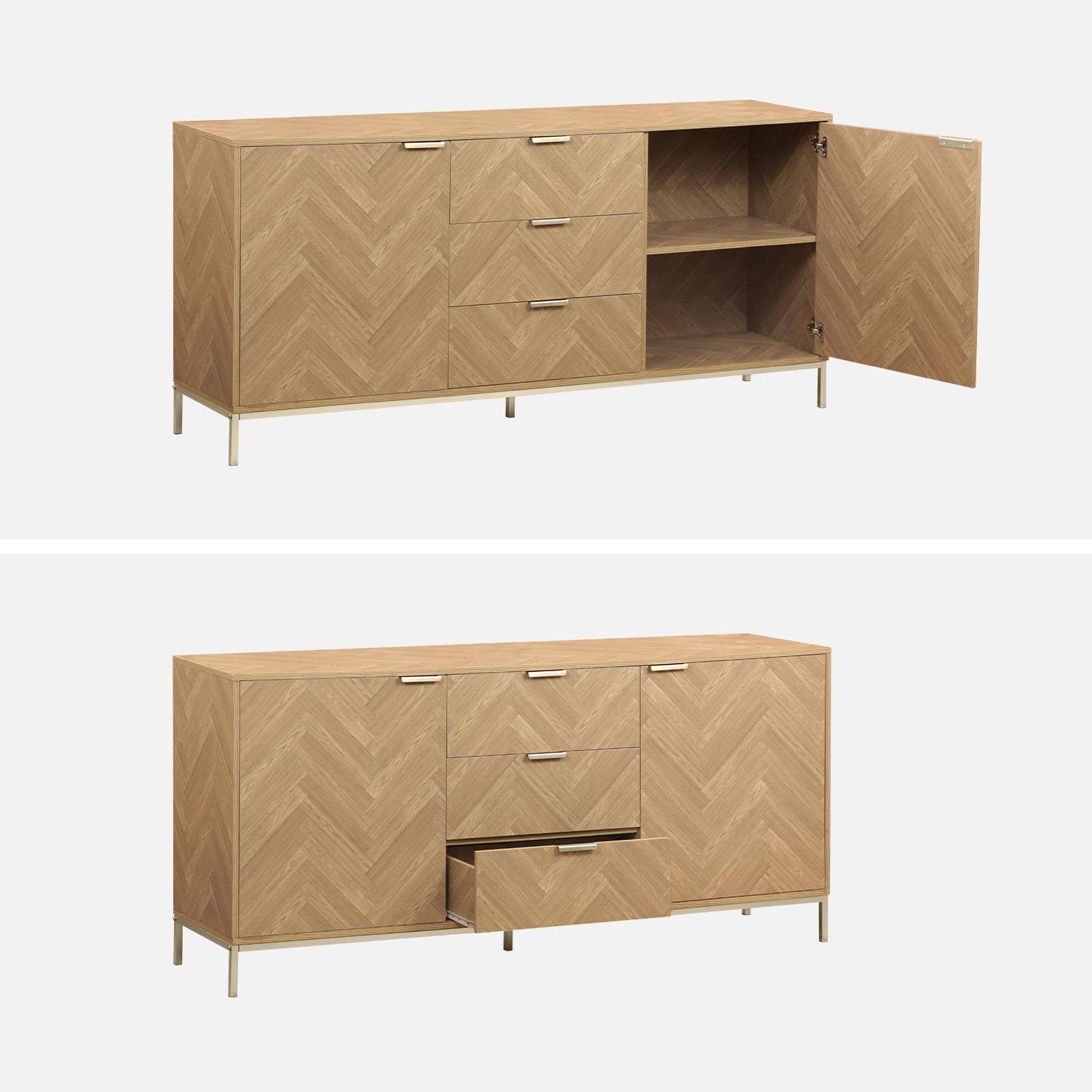 Herringbone sideboard with 2 cupboards, 3 drawers, 160x40x75cm - Budapest - Natural Photo7