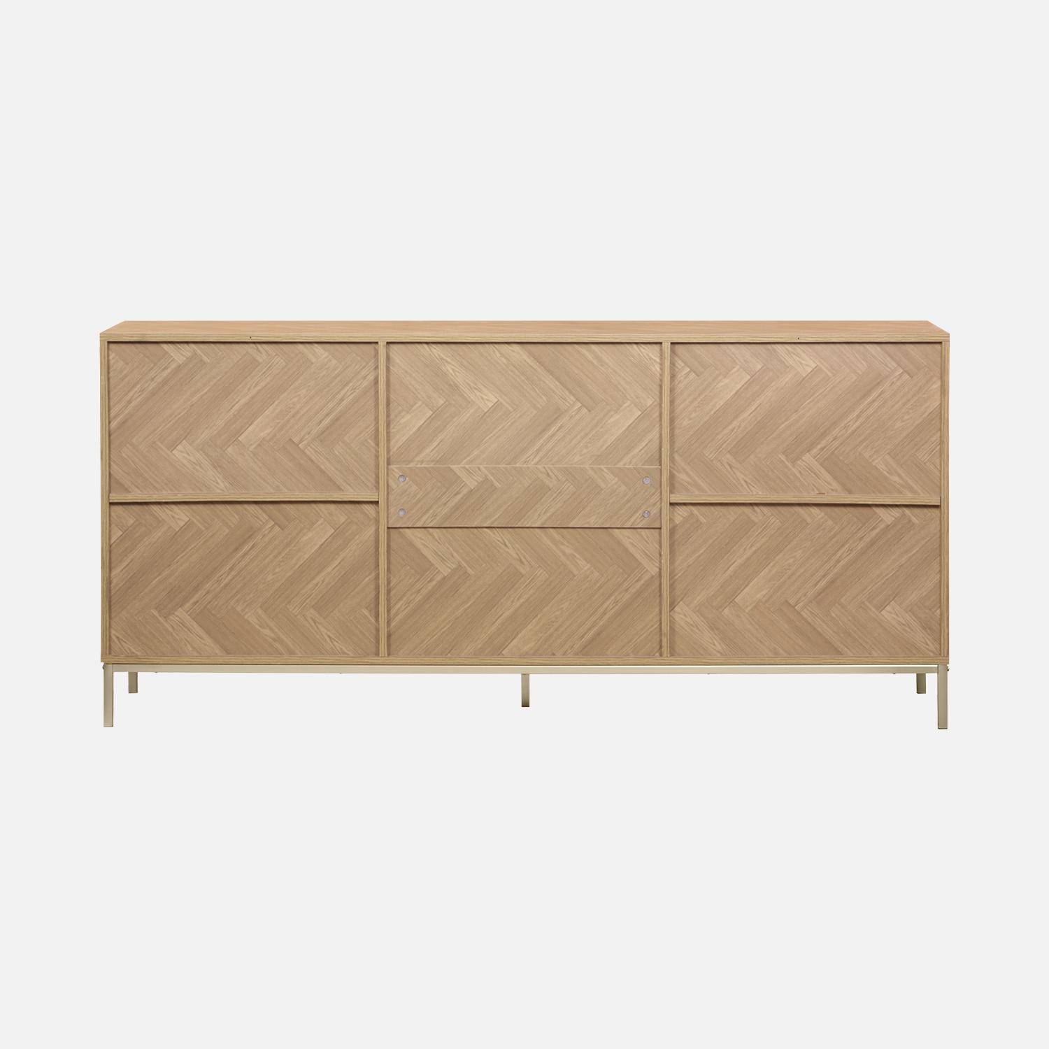 Herringbone sideboard with 2 cupboards, 3 drawers, 160x40x75cm - Budapest - Natural Photo8