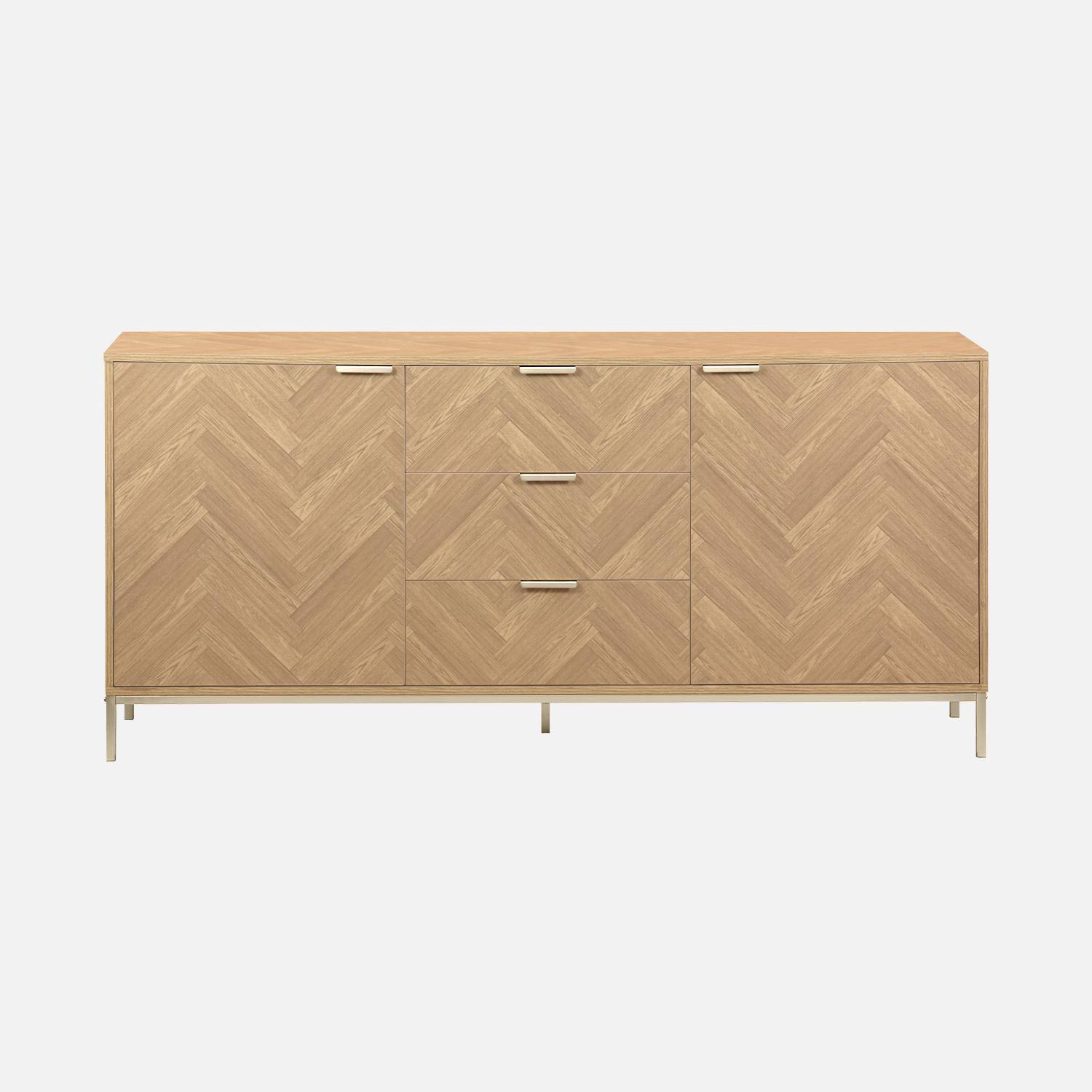 Herringbone sideboard with 2 cupboards, 3 drawers, 160x40x75cm - Budapest - Natural Photo5