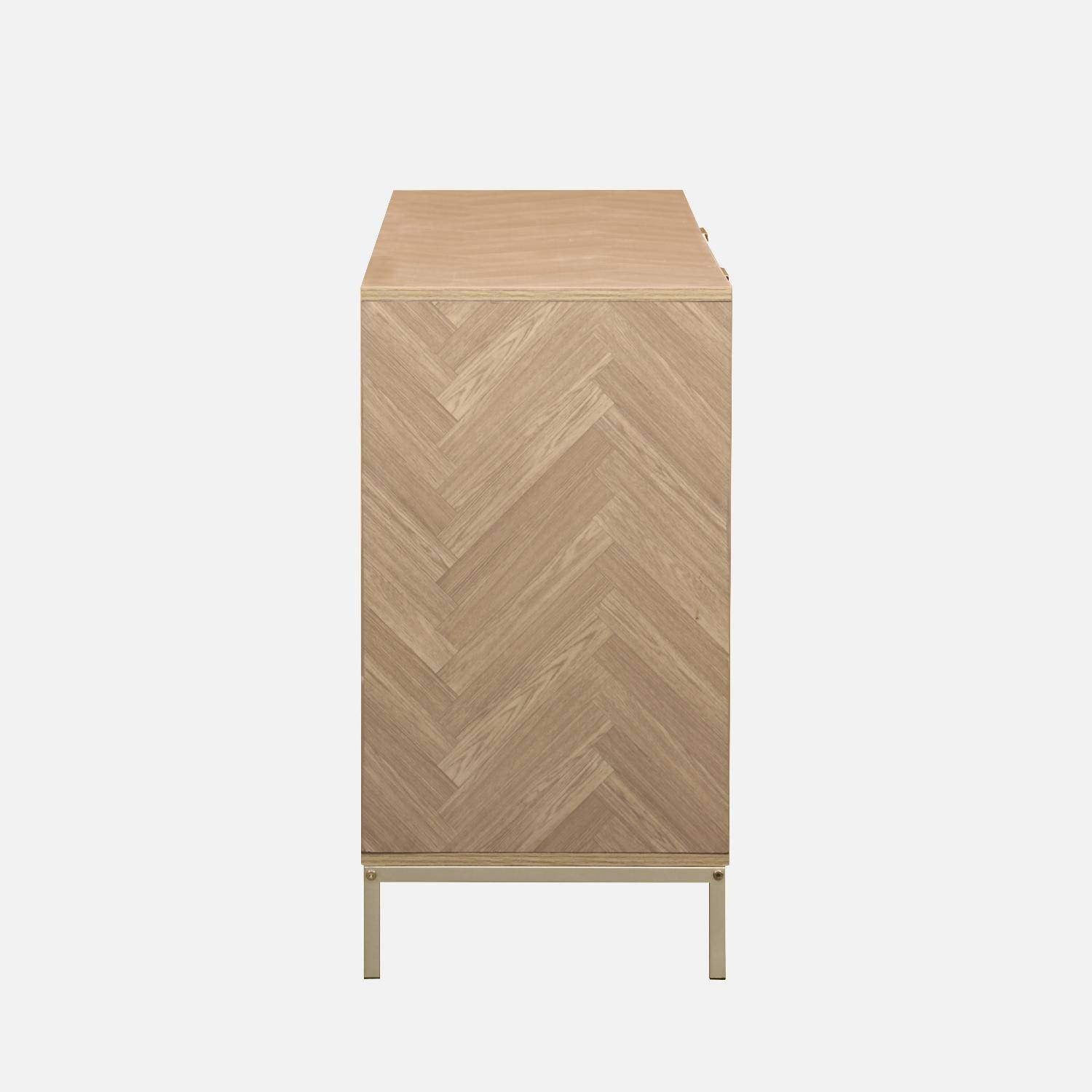 Herringbone sideboard with 2 cupboards, 3 drawers, 160x40x75cm - Budapest - Natural Photo6