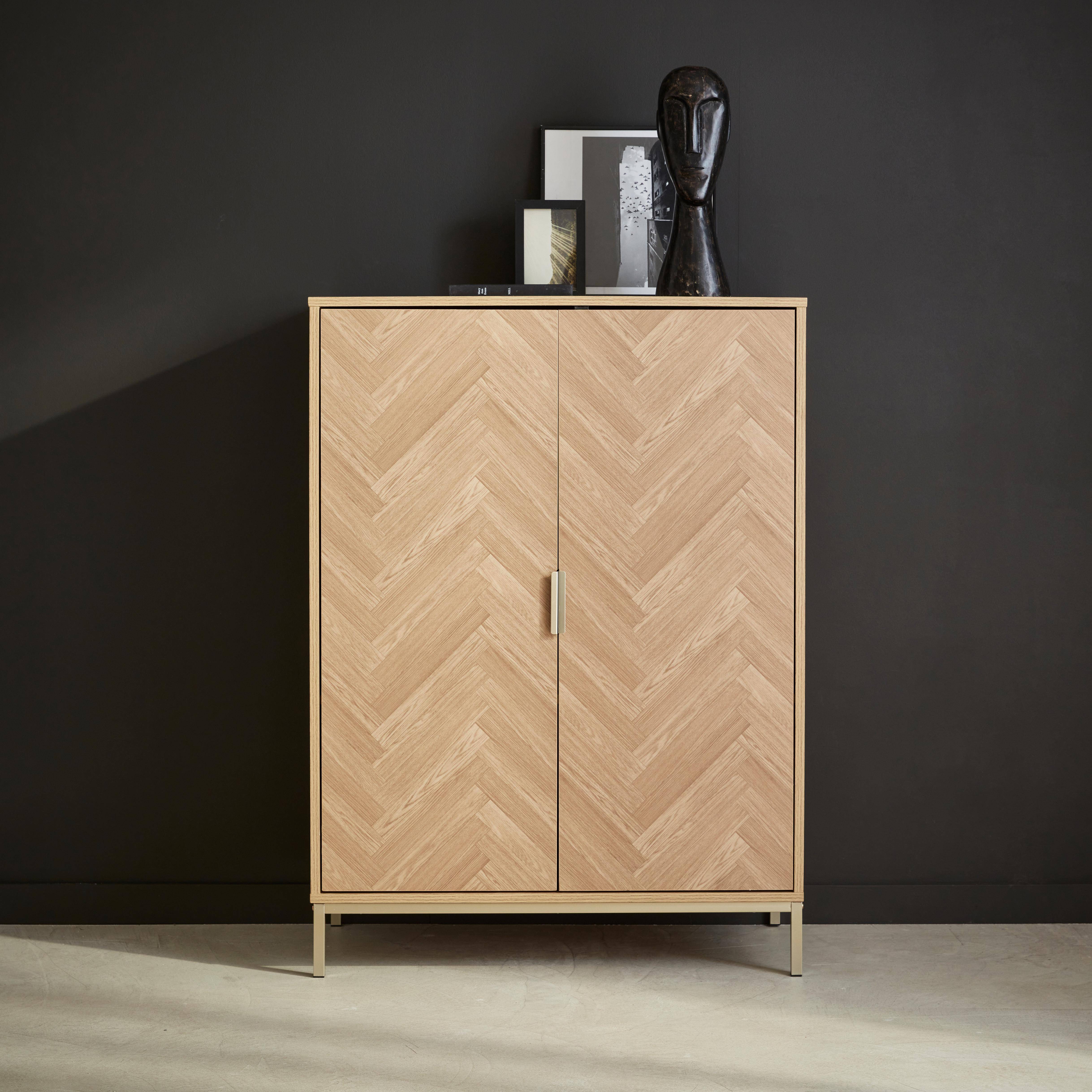 Herringbone, parquet wood-style 2-door storage cabinet, 80x40x110cm, Budapest, 2 doors, 3 shelves,sweeek,Photo1