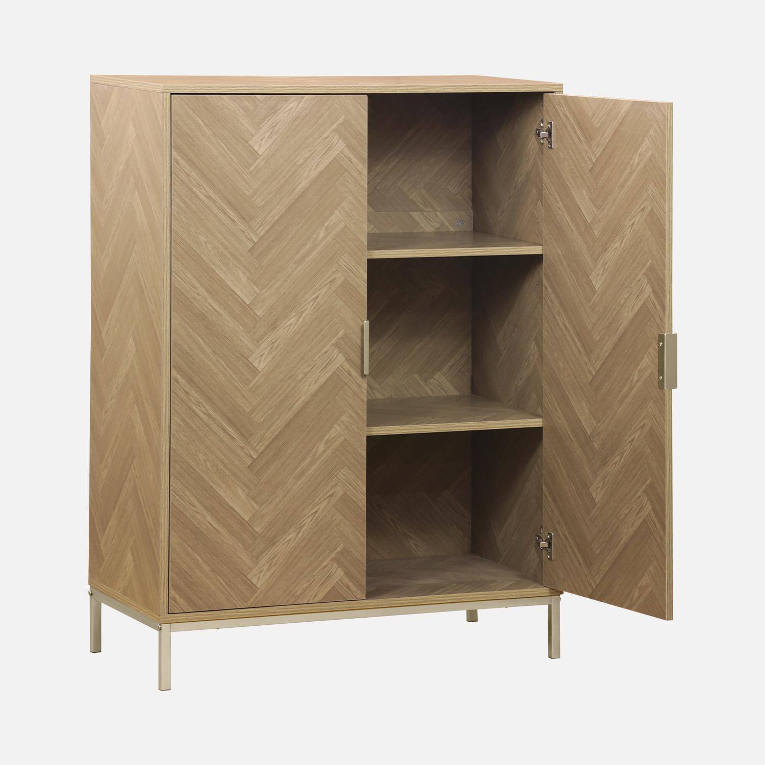 Herringbone, parquet wood-style 2-door storage cabinet, 80x40x110cm, Budapest, 2 doors, 3 shelves Photo7