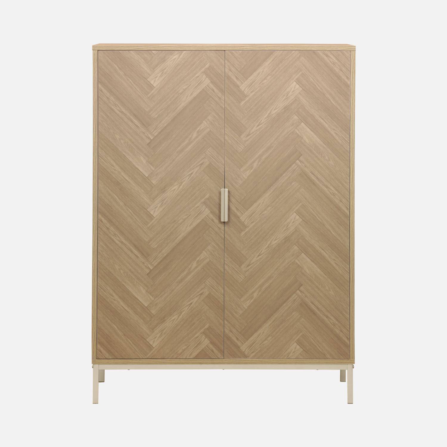 Herringbone, parquet wood-style 2-door storage cabinet, 80x40x110cm, Budapest, 2 doors, 3 shelves Photo9