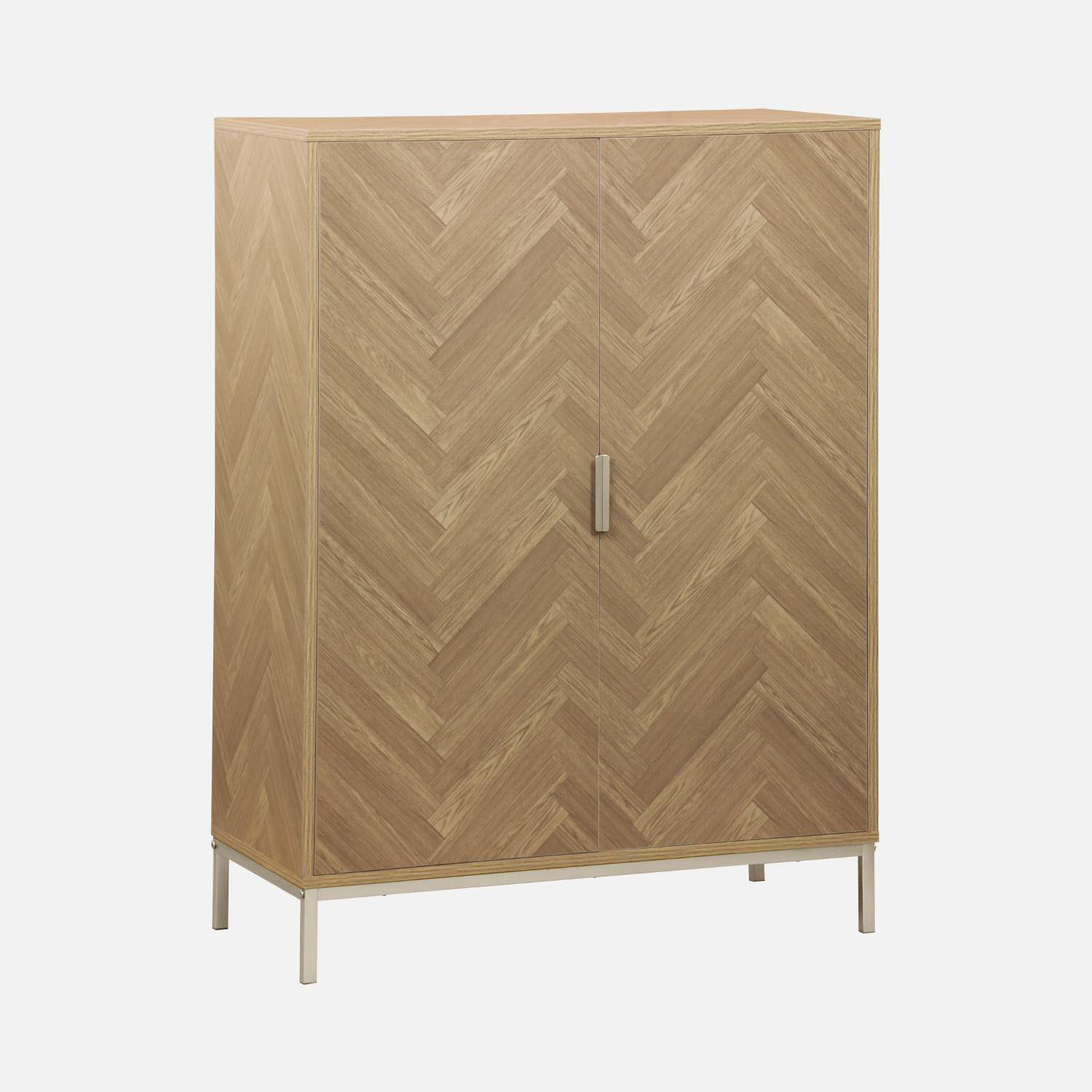 Herringbone, parquet wood-style 2-door storage cabinet, 80x40x110cm, Budapest, 2 doors, 3 shelves Photo4