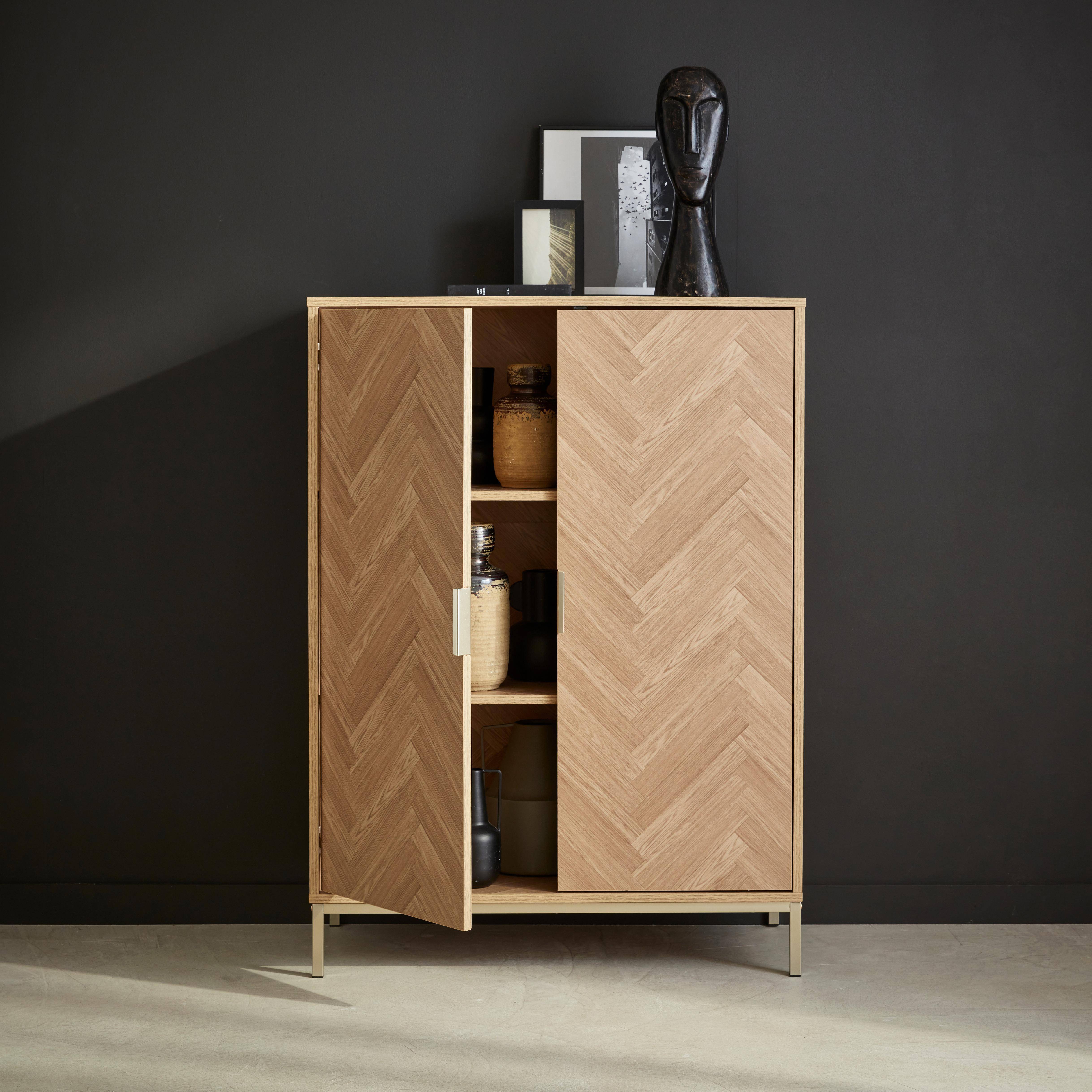 Herringbone, parquet wood-style 2-door storage cabinet, 80x40x110cm, Budapest, 2 doors, 3 shelves Photo2