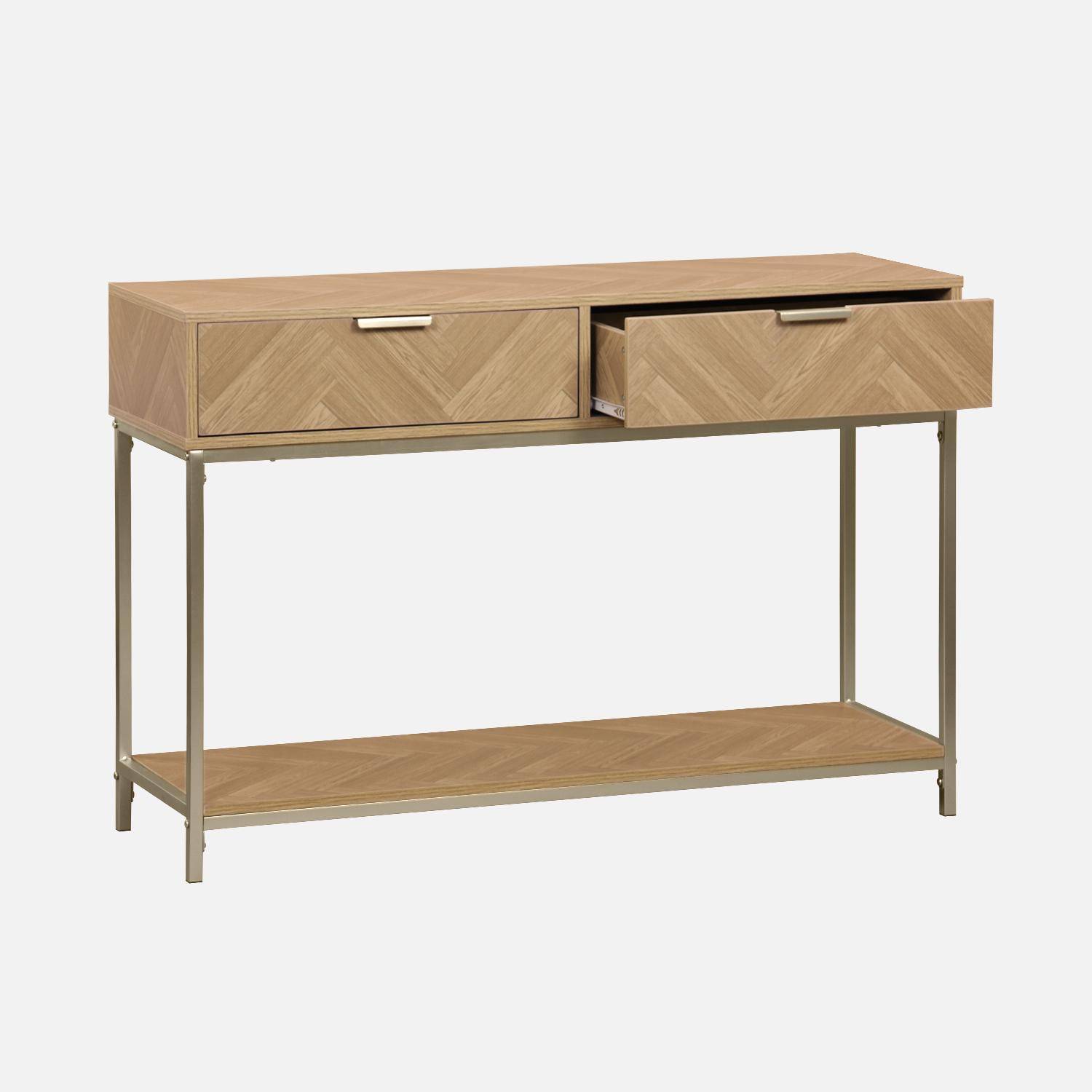 Herringbone hallway console table with 2 drawers, 110x35x75cm - Budapest - Natural Photo6