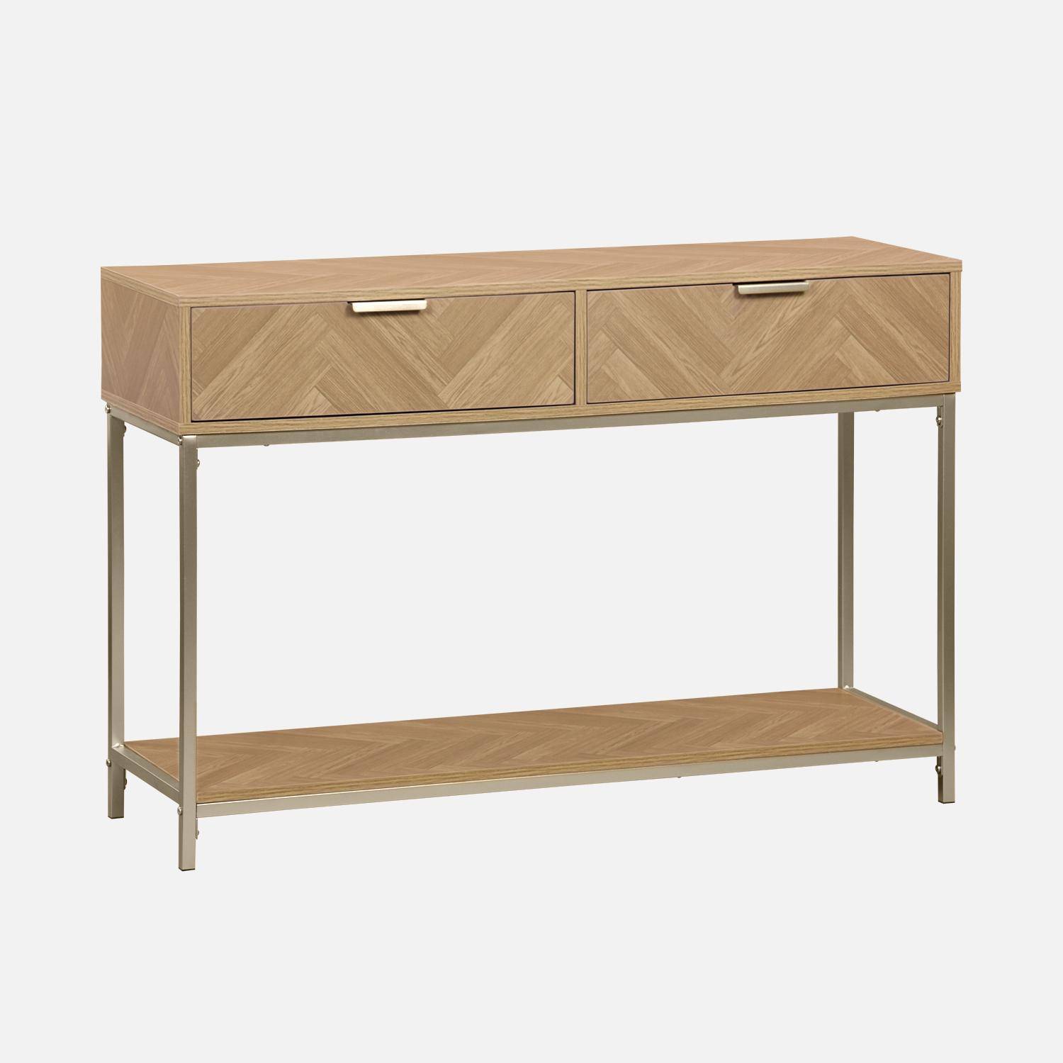 Herringbone hallway console table with 2 drawers, 110x35x75cm - Budapest - Natural Photo3