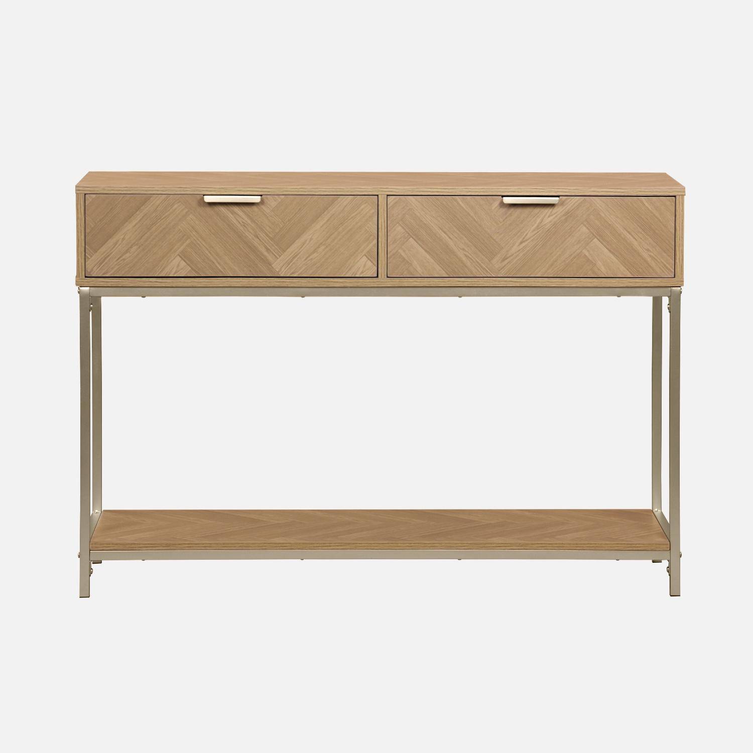 Herringbone hallway console table with 2 drawers, 110x35x75cm - Budapest - Natural Photo4